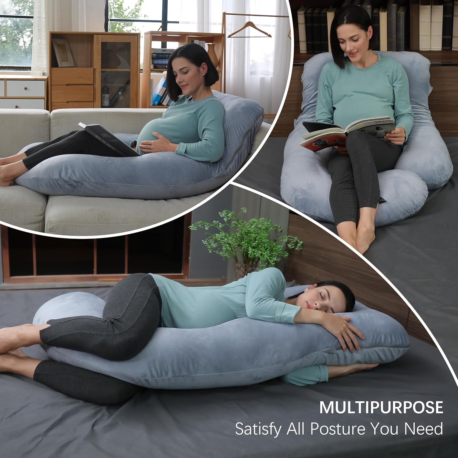 MOON PARK Almohadas de embarazo para dormir, almohada de maternidad de cuerpo completo en forma de U con funda extraíble, soporte para espalda,