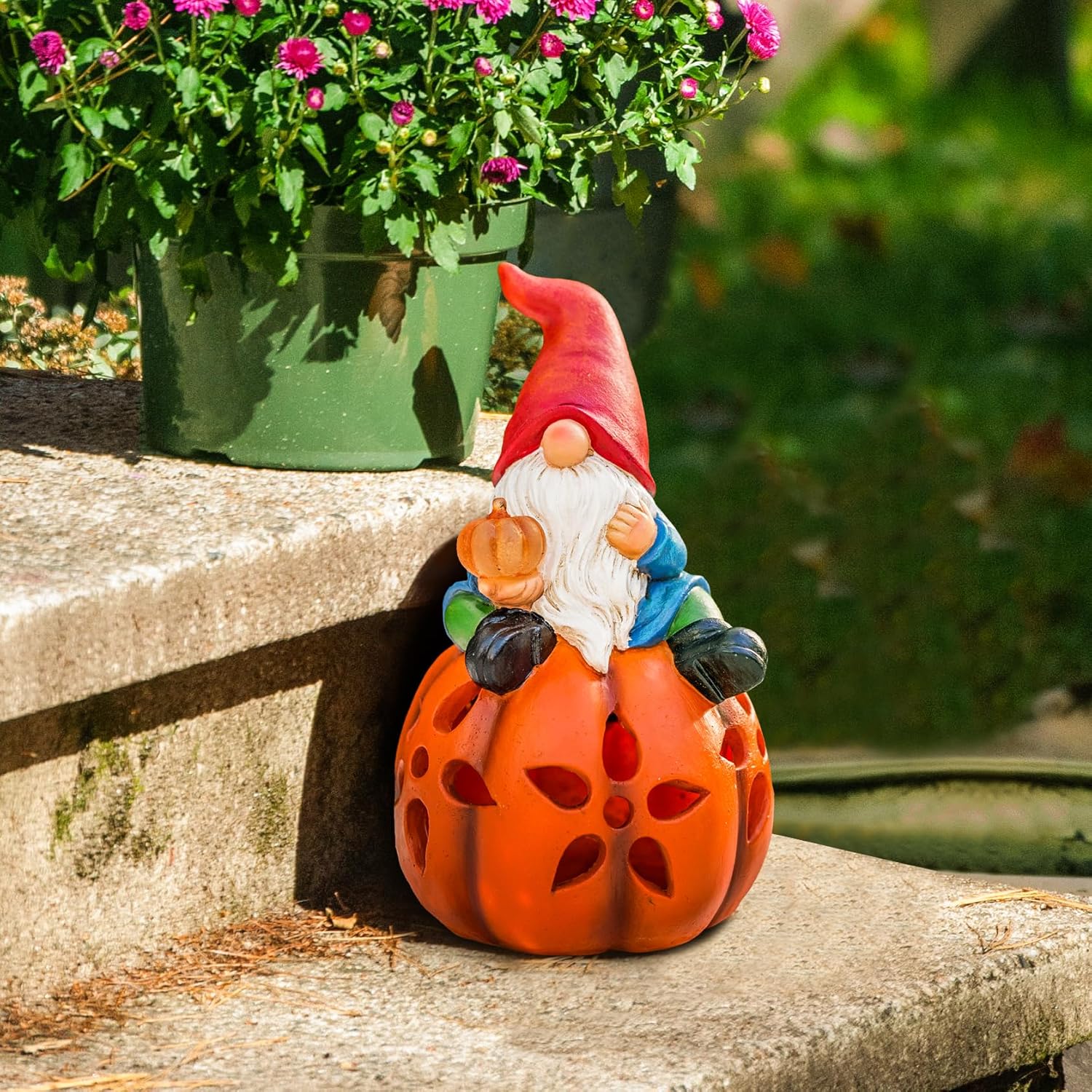 Estatuas solares de gnomo, decoración de primavera, gnomos de calabaza con luces LED, regalos de jardinería para mujeres, mamá, escultura artística