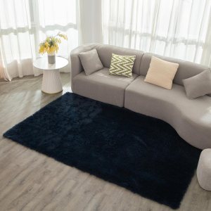 Alfombra cuadrada azul marino  Alfombra cuadrada pequeña esponjosa de 3 x 5 pies para dormitorio  Alfombra peluda lavable  Bonita decoración de Alfombra cuadrada azul marino  Alfombra cuadrada pequeña esponjosa de 3 x 5 pies para dormitorio  Alfombra peluda lavable  Bonita decoración de
