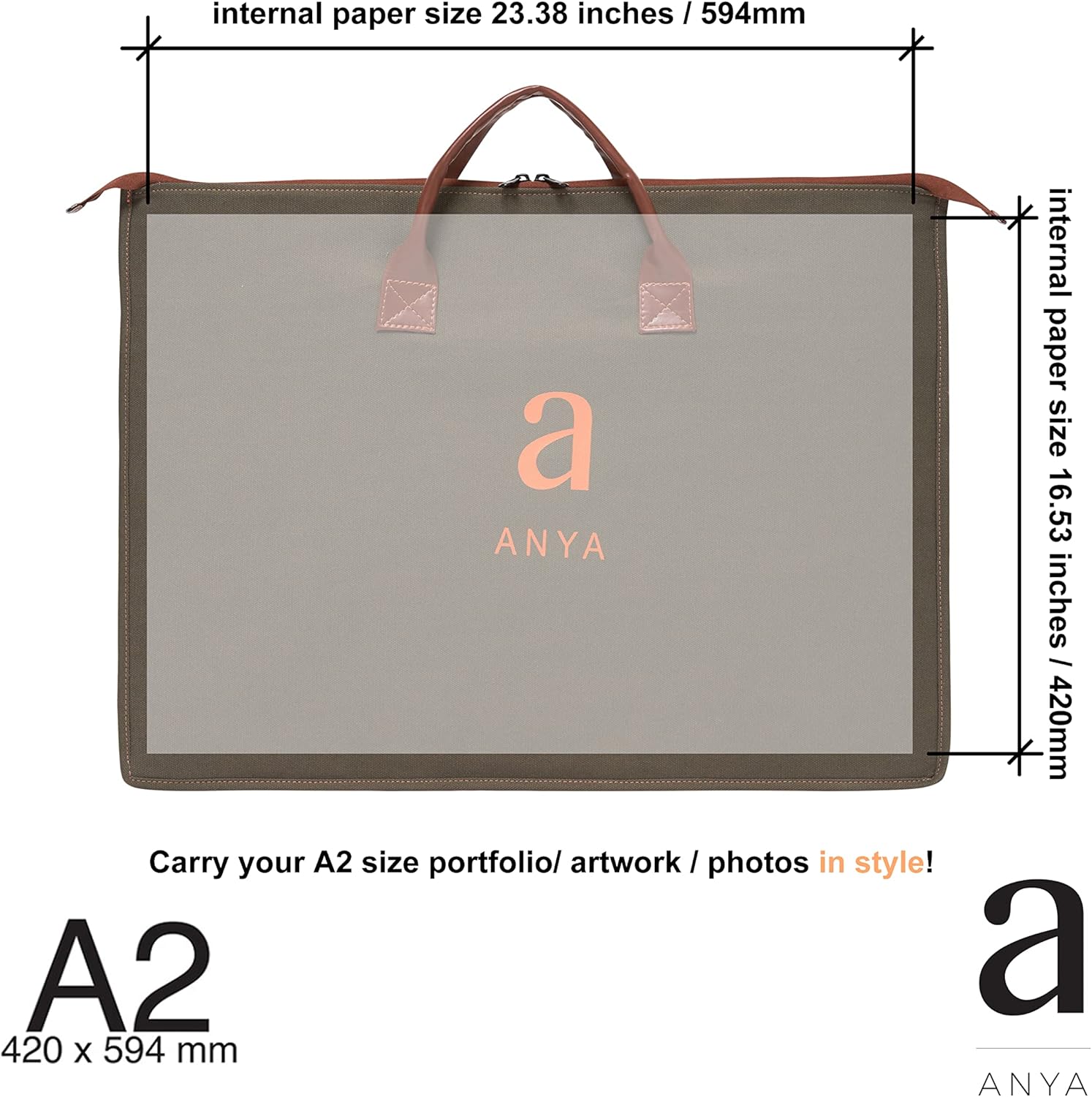 ANYA Bolsa de portafolio de arte, estuche de transporte para artistas, bolsa de almacenamiento para obras de arte, carteles con cremallera y asas,