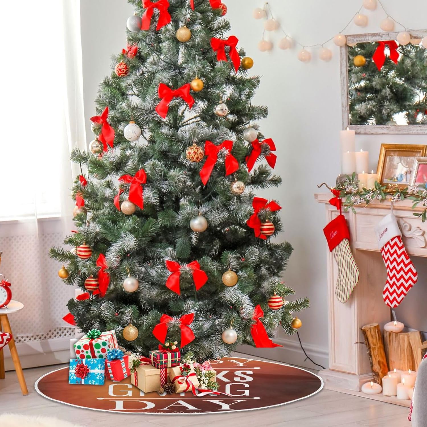 Falda de árbol de Navidad con texto en inglés Happy Holidays de color morado, falda de árbol de Navidad suave, 35.4 pulgadas, decoración de otoño