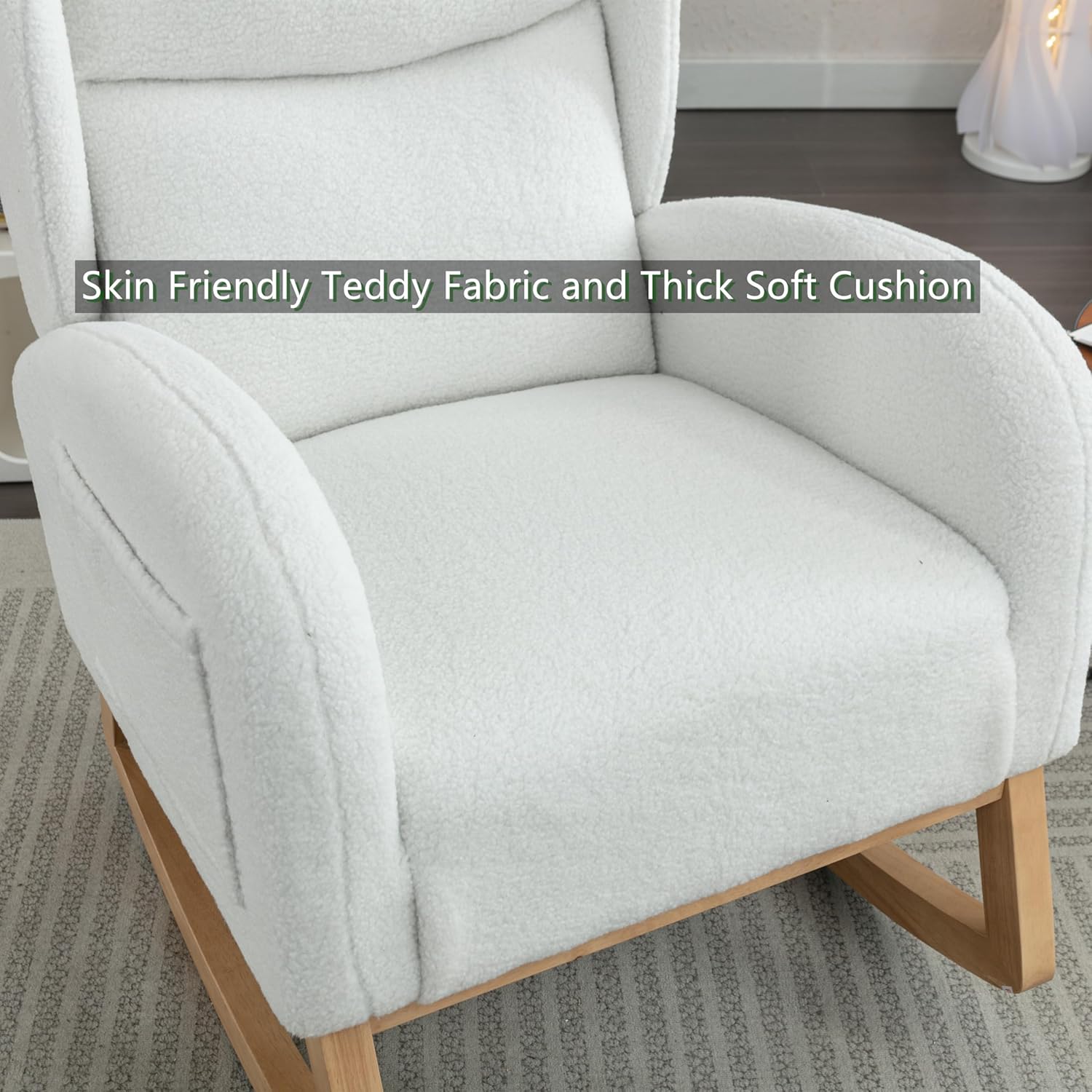 Setawix Silla mecedora de peluche para guardería, silla mecedora tapizada para sala de estar, sillón con respaldo de sherpa de ocio, silla mecedora