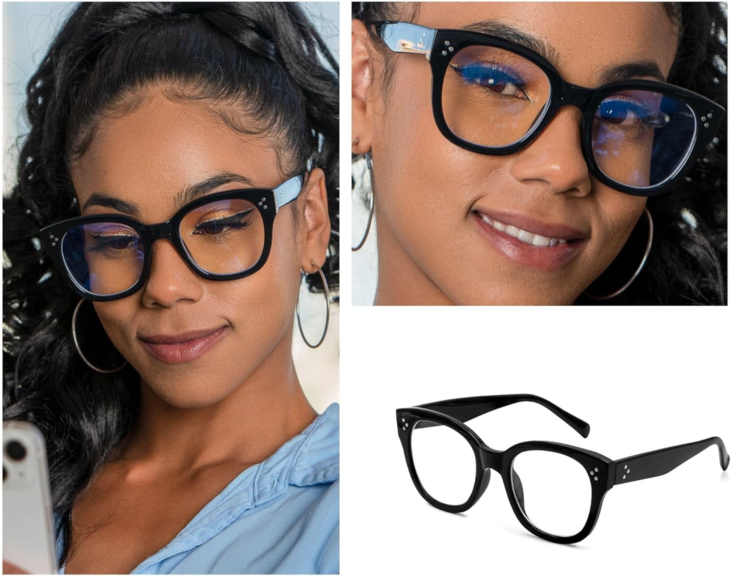 Lentes de luz azul de gran tamaño con marco atrevido para mujer, marcos de anteojos redondos para computadora para mujer