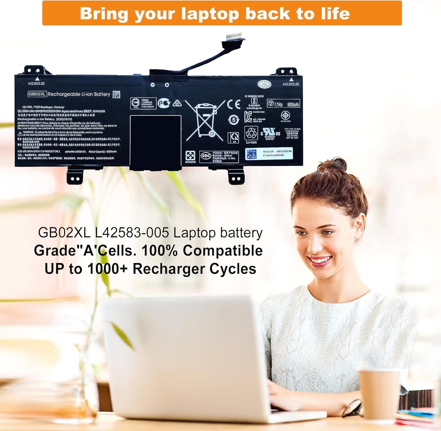 GB02XL – Batería de repuesto para laptop HP ChromeBook 14-DB0051CL X360 11 G2 EE Chromebook 11A G6 G8 EE Series Notebook L42550-271 L42550-541