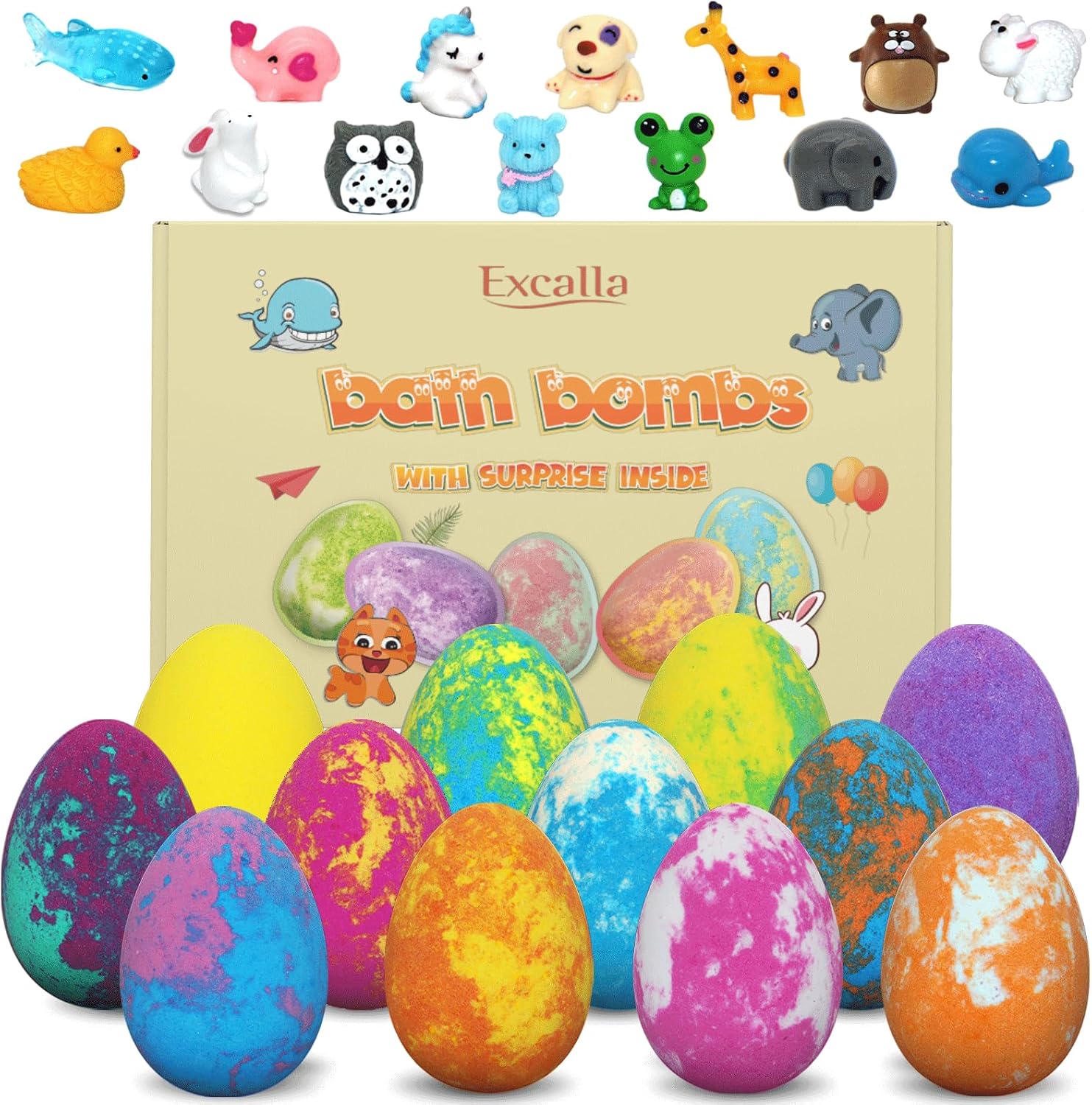 Bombas de baño de huevos de Pascua para niños con juguetes sorpresa en el interior, juego de regalo de 12 bombas de baño para niños, bolas de