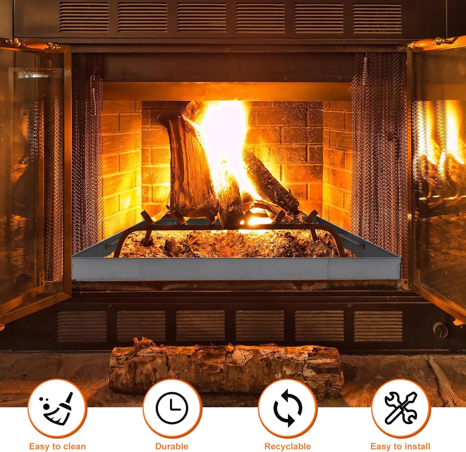 Uniflasy Bandeja ajustable para chimenea para colección de cenizas, soporte de brasas de acero galvanizado en el interior de accesorios de chimenea,