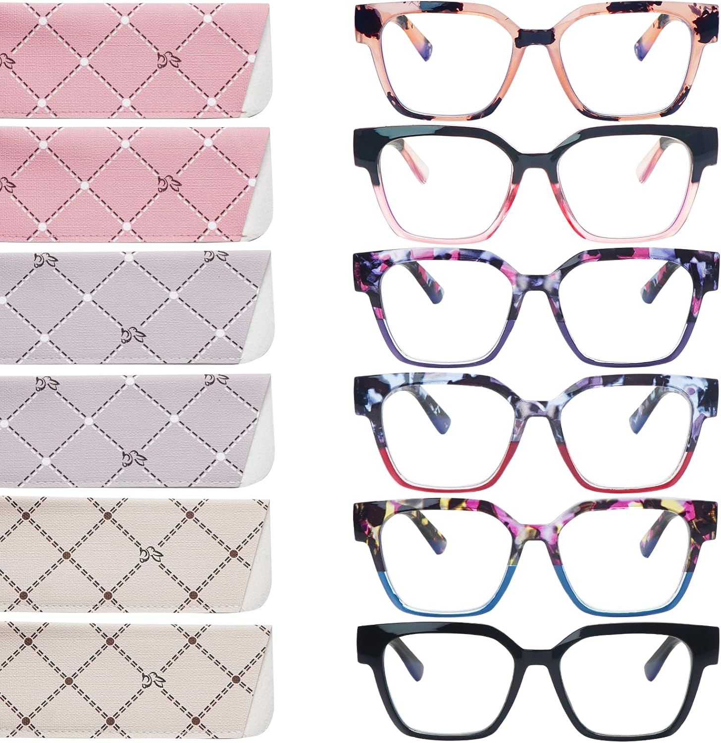 6 Pack Blue Light Blocking Reading Glasses for Women Oprah Style,Computer Readers with Spring Hinge Eyeglasses