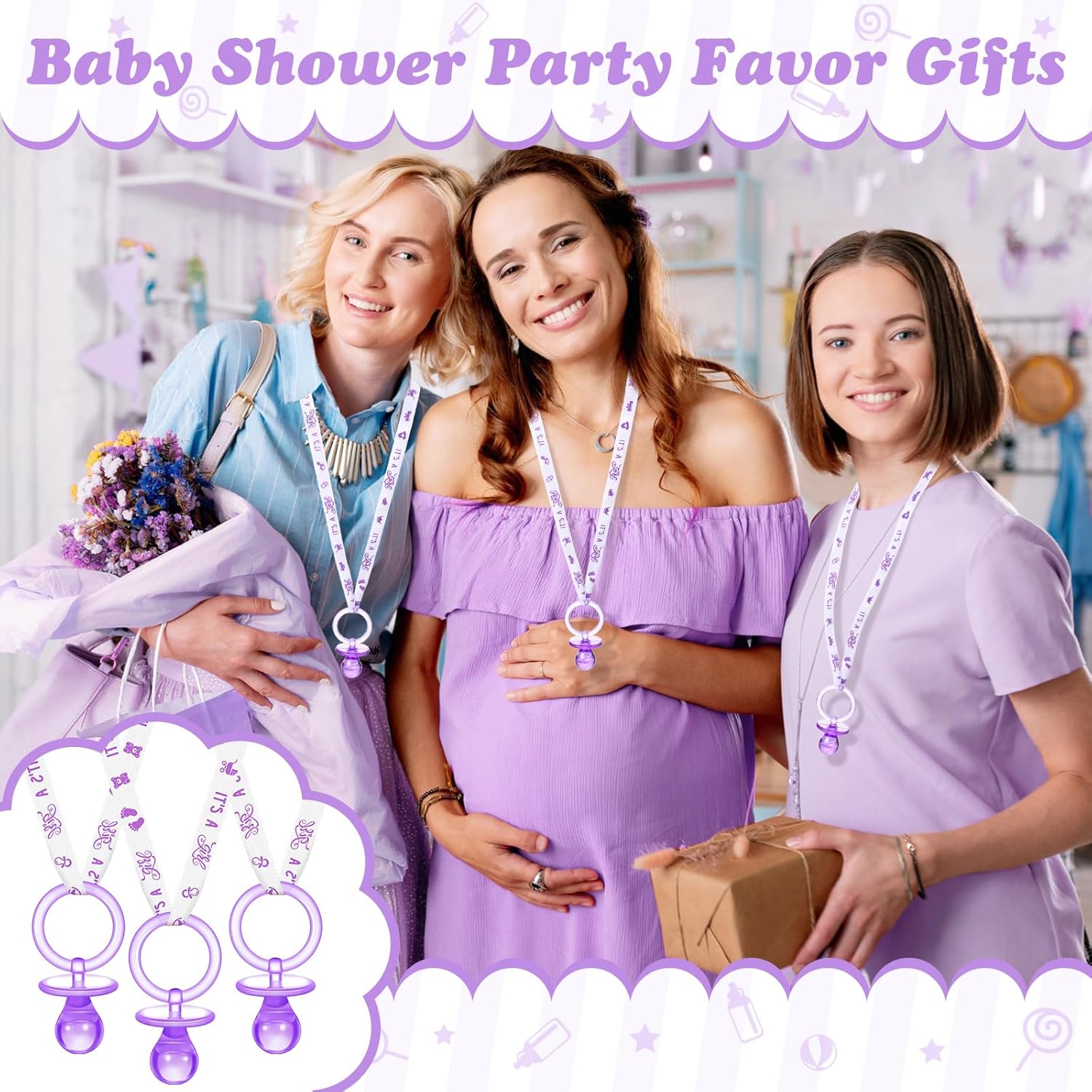36 chupetes de acrílico para baby shower, regalos de fiesta, chupetes de plástico para niñas y niños, decoración de fiesta de baby shower,