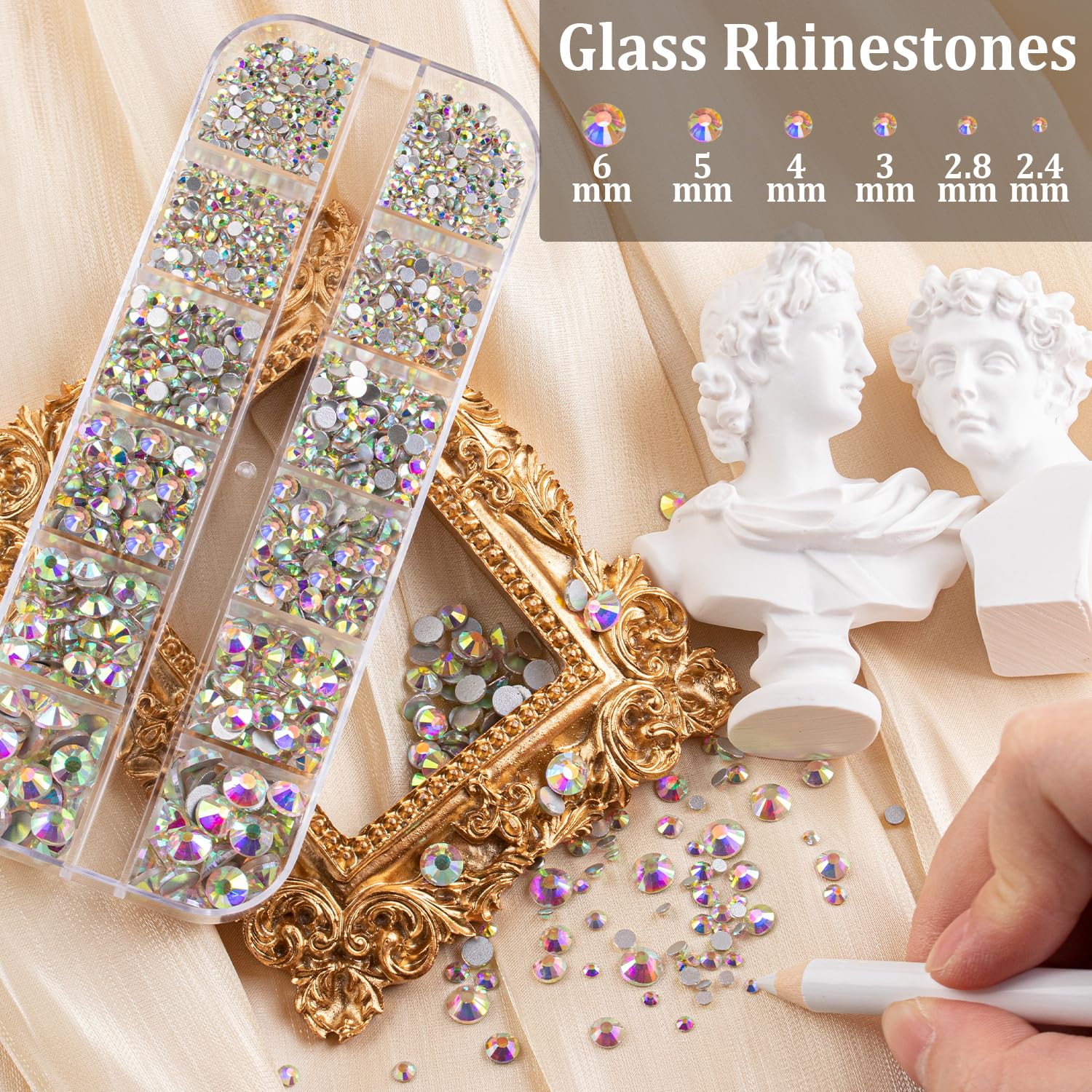 5320 gemas faciales para maquillaje con pegamento, cuentas coloridas y gemas redondas de cristal AB y transparentes, perlas planas blancas y beige y