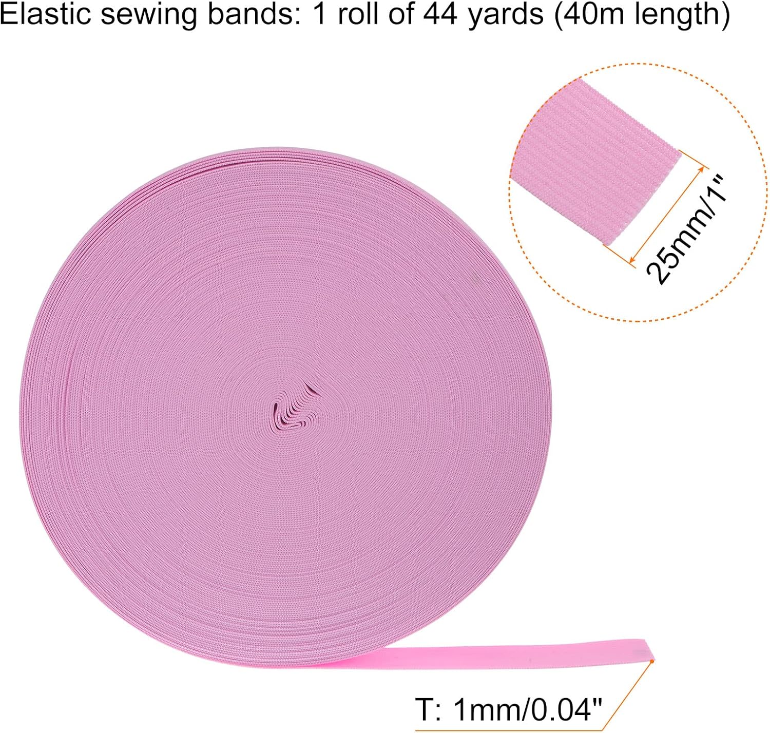 HARFINGTON Bandas elásticas de costura de 44 yardas, 1 pulgada y 0.984 in de ancho, cordón elástico de punto plano para proyectos de bricolaje,