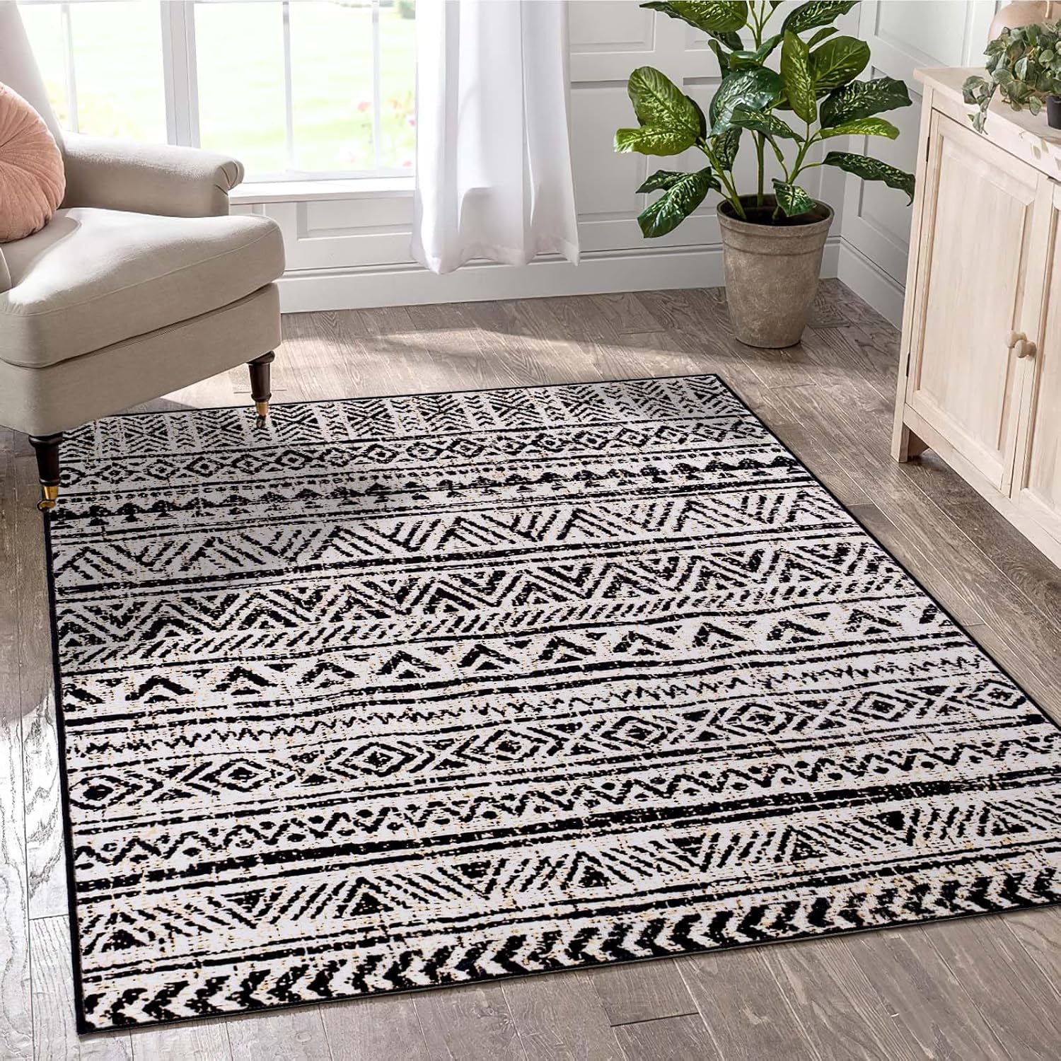 Alfombra marroquí de área grande de 5 x 7 pulgadas, antideslizante, lavable, alfombra de dormitorio de pelo bajo, alfombra envejecida de pelo bajo,