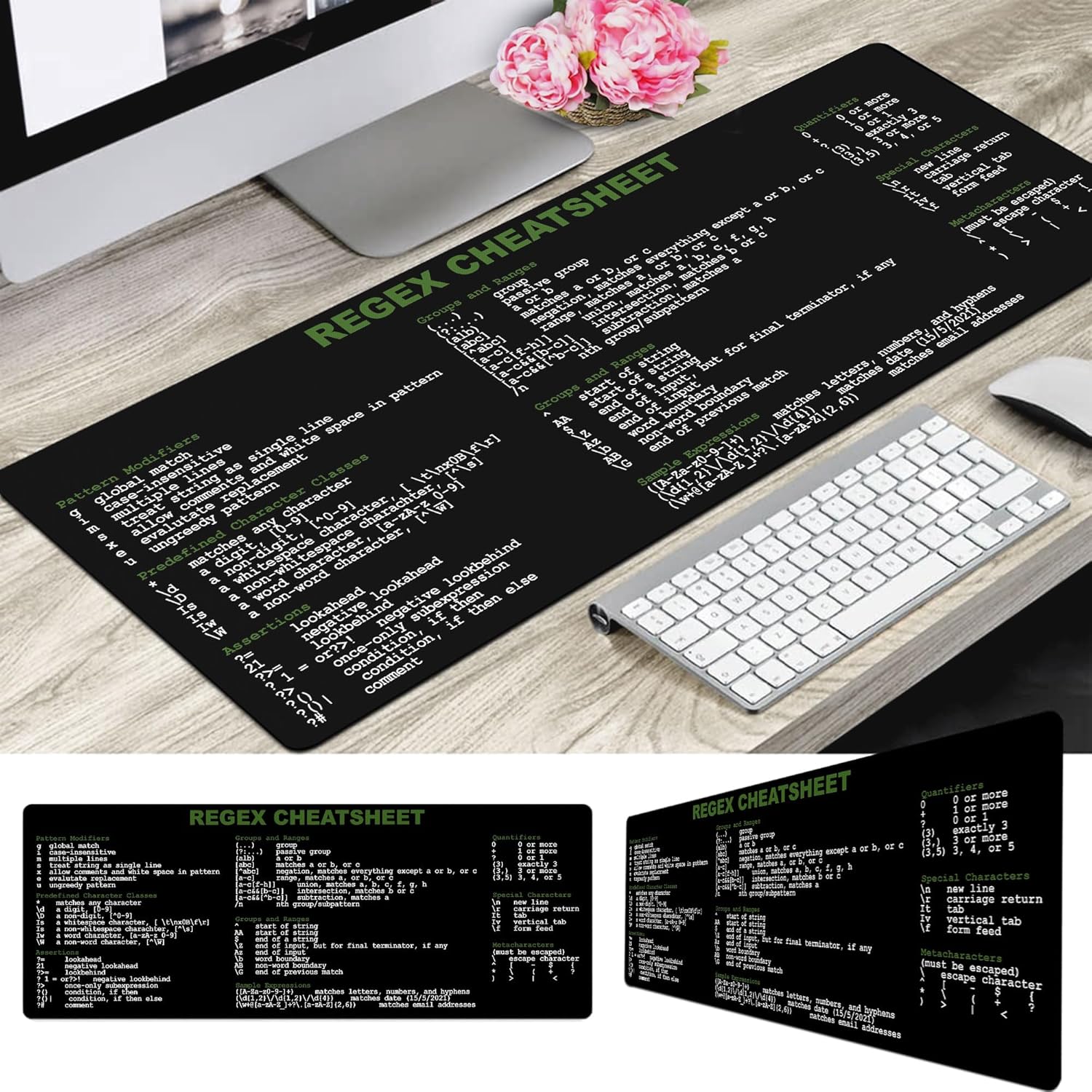Desarrollador, Programador, Administrador de TI Referencia Rápida Extra Grande Mouse Pad Regex Cheat Sheet Alfombrilla de escritorio para Sys Admin,