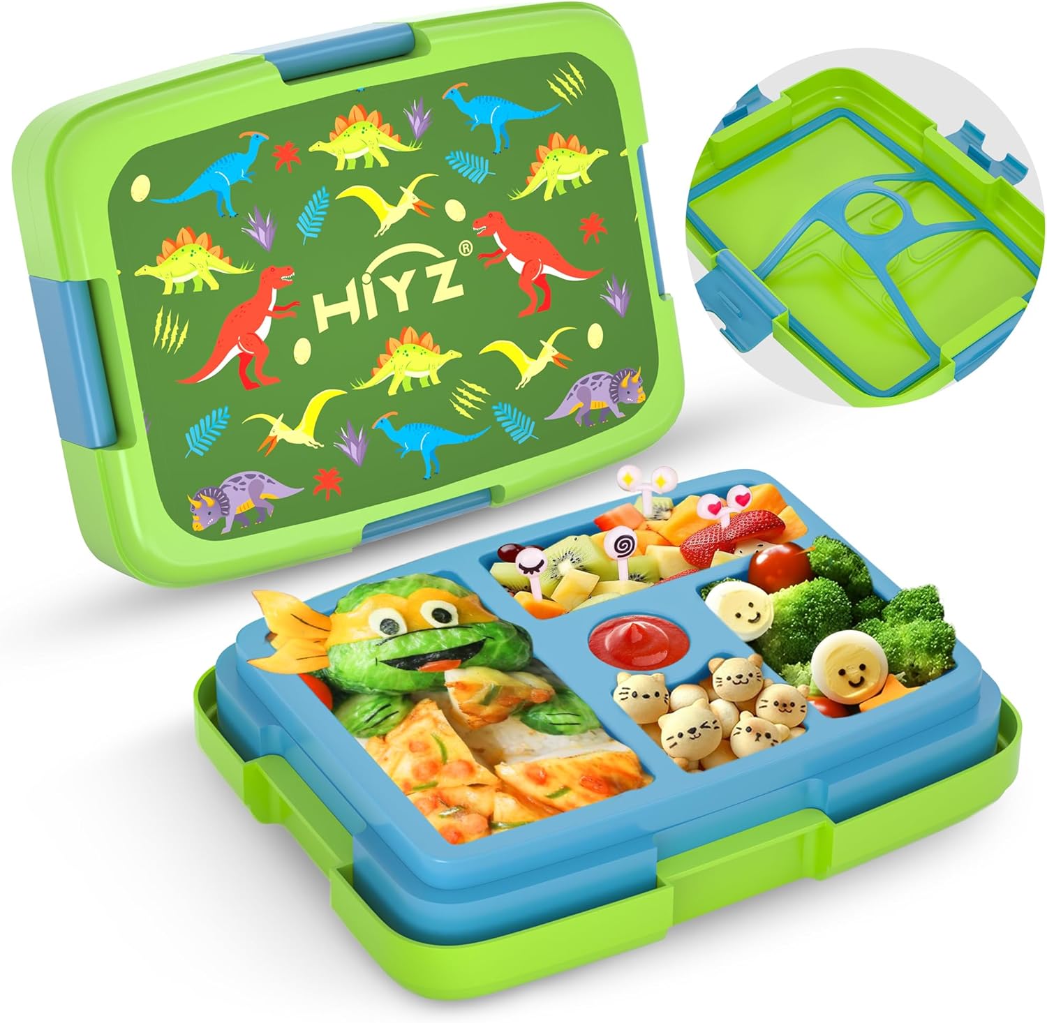 HiYZ Lonchera Bento para niños, lonchera para niños, lonchera de 5 compartimentos para niños, tamaños de porciones ideales para niños, niñas, niños,