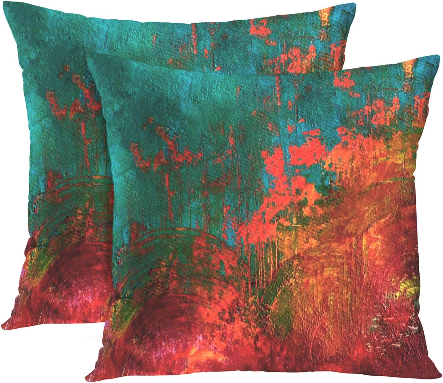 Britimes Juego de 2 fundas de almohada decorativas con pintura al óleo abstracta para dormitorio, sala de estar, sofá, turquesa, naranja quemado