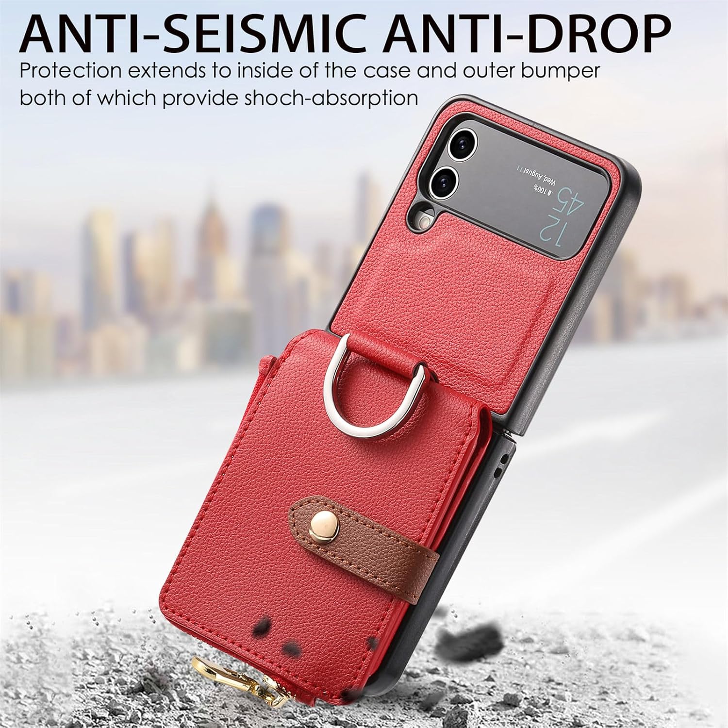 Asuwish Compatible con Samsung Galaxy Z Flip 3 5G 2021 – Funda tipo cartera y ranura para tarjetas, anillo con cierre magnético, a prueba de golpes,