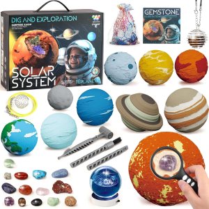 Woumserta Kit de excavación de piedras preciosas, juguetes espaciales del sistema solar excavan 15 gemas de 10 planetas, kits de ciencia para niños Woumserta Kit de excavación de piedras preciosas, juguetes espaciales del sistema solar excavan 15 gemas de 10 planetas, kits de ciencia para niños
