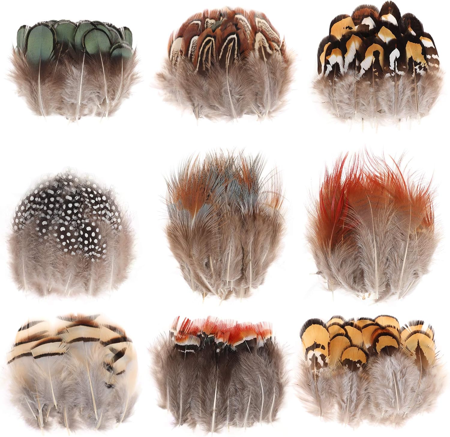 MWOOT 9 estilos surtidos de plumas artesanales (180 unidades), plumas de pollo naturales para bricolaje, aretes, alas, atrapasueños, manualidades,