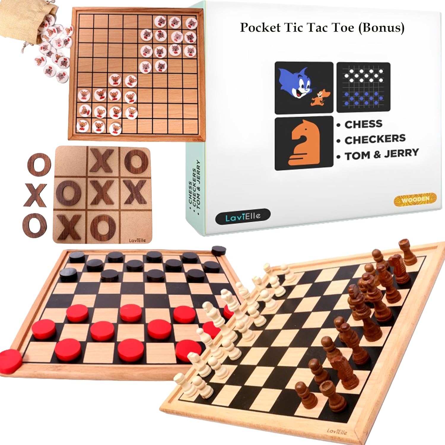 Ajedrez, damas, Tom & Jerry, Tic Tac Toe  Madera  Embalaje para regalo  Juego de mesa familiar  Decoración del hogar  Estrategia y diversión  Niños,