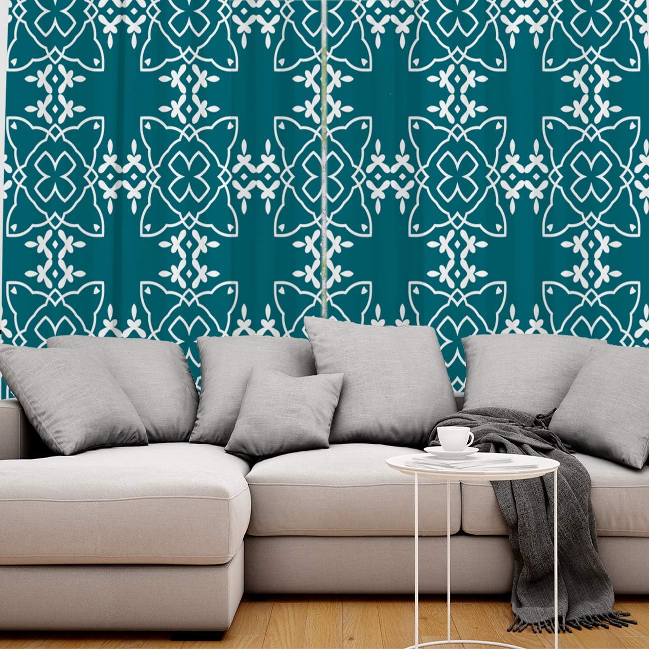 Blackout Curtains Thermal Insulated Ethnic Solid Pattern Metal Grommet Elegant Room Drapes Window Curtain for Bedroom Living Room 52×90 Inch x2