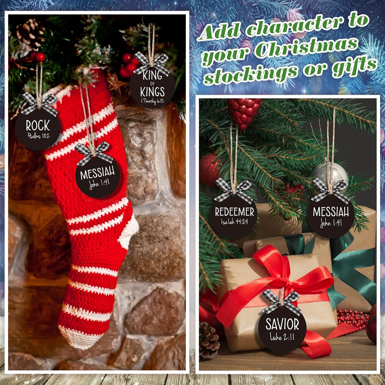 12 piezas de adornos navideños con nombres de Cristo, adornos colgantes de madera con nombres de salvador, adorno para árbol de Navidad con bolsa de