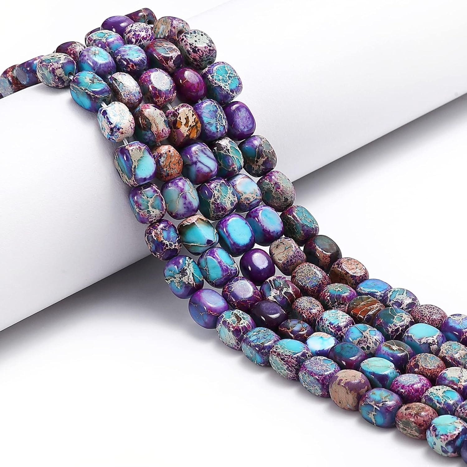 JM Design Púrpura Azul Sedimento Jaspe Rectángulo Cubo Perlas Tamaño 0.236×0.276 in 15.5 ” Hebra para la fabricación de joyas