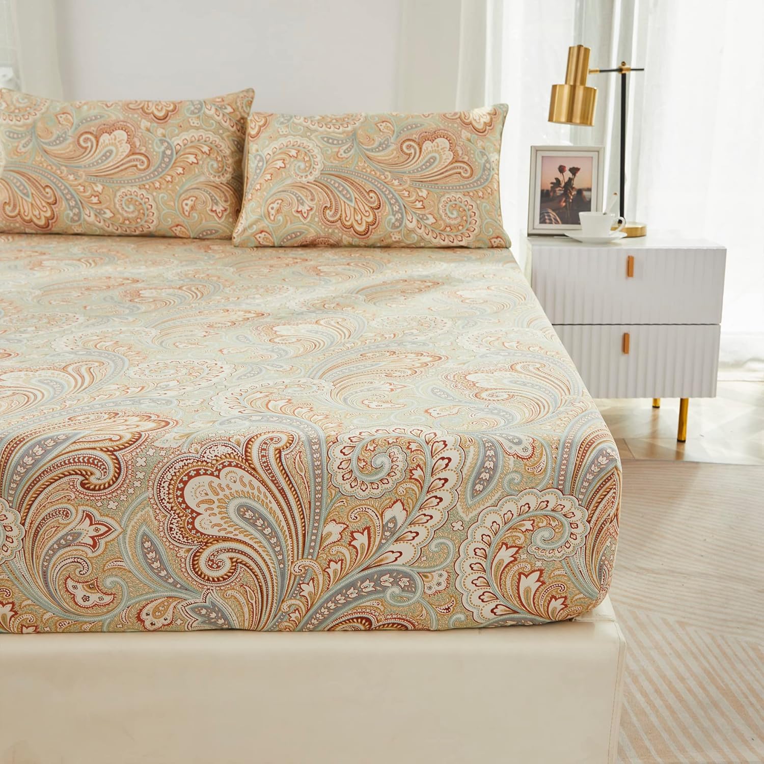 Brandream Paisley Bedding – Juego de sábanas de lujo con temática real, estilo bohemio, 800 hilos, 100% algodón egipcio, bolsillo profundo, 4