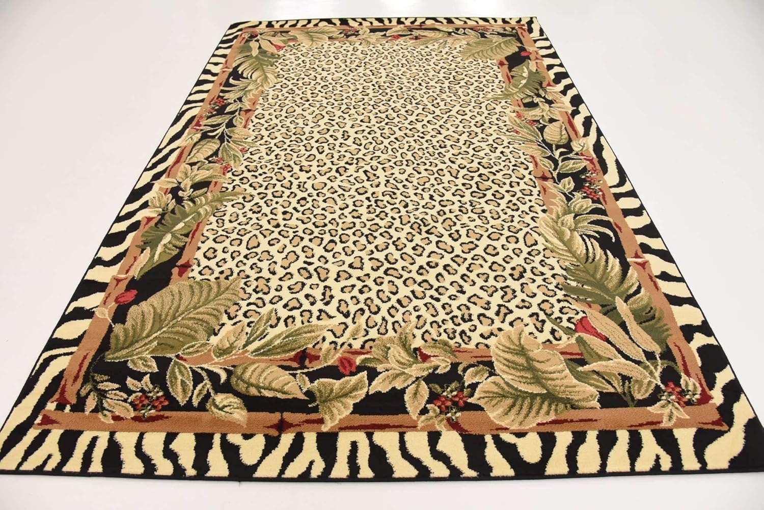 Unique Loom Wildlife Collection – Alfombra inspirada en animales con diseño de bordes de guepardo, 6 x 9 pies, marfilnegro