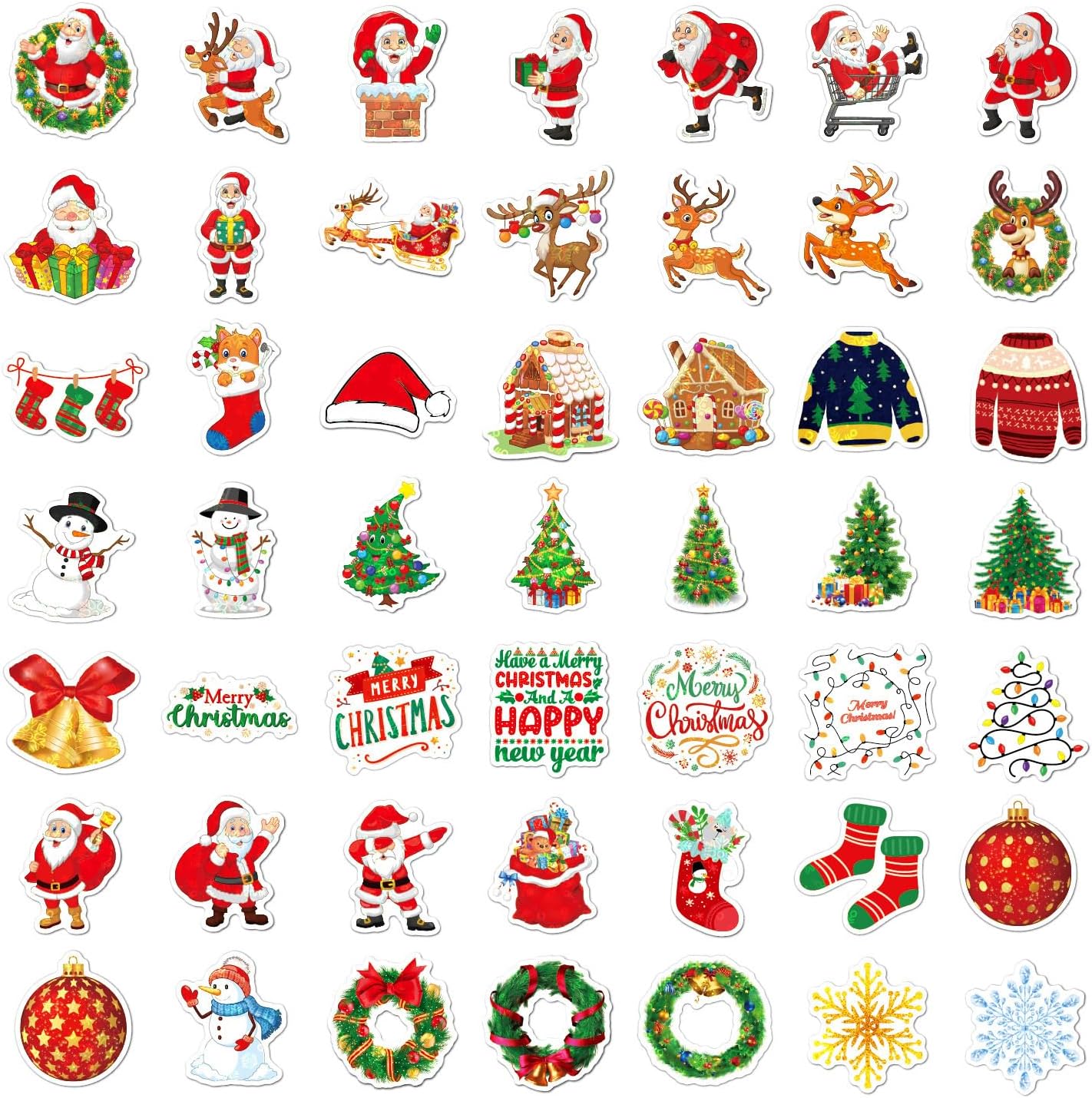 Calcomanías navideñas de Papá Noel, 50 unidades de vinilo kawaii impermeables para fiestas, regalos para tarjetas, botella de agua, guitarra,