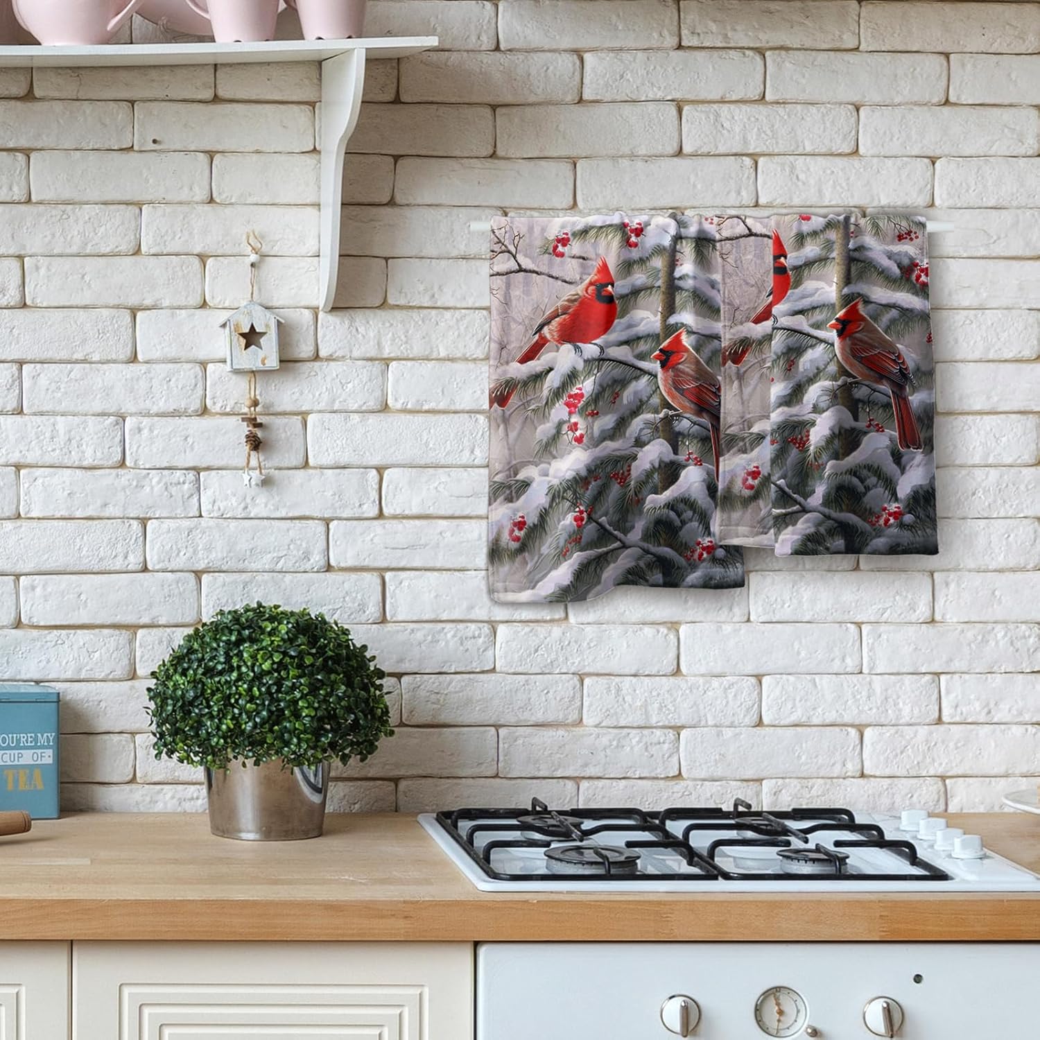 Red Bird – Juego de 2 toallas de mano decorativas para baño, diseño de bayas de invierno, suaves y absorbentes, para el hogar, cocina, gimnasio