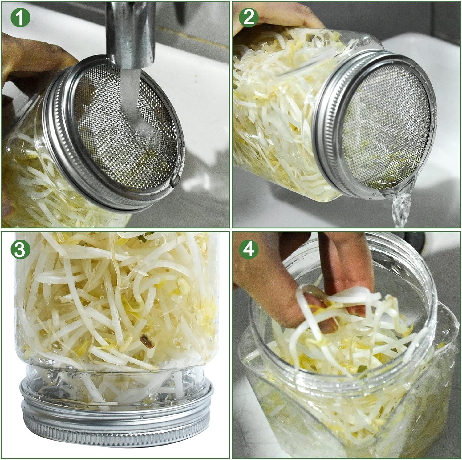 Kit de germinación, kit de 3 tarros de germinado, kit de cultivo de brotes, con 3 tapas de brote, mangas opacas, soporte para germinado, bandeja de