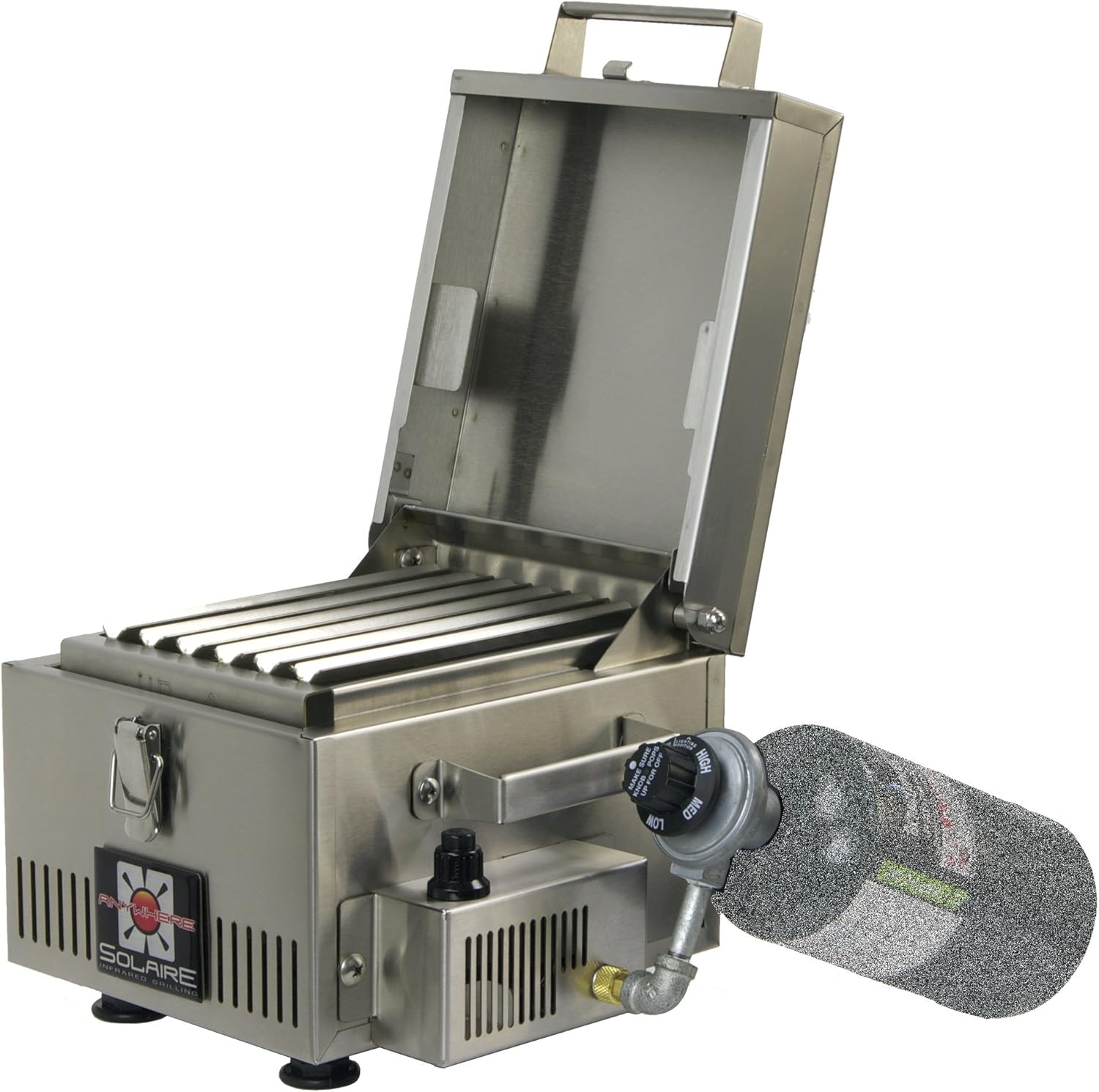 Solaire SOL-IR8A Anywhere Mini Parrilla de gas propano infrarrojo personal, acero inoxidable