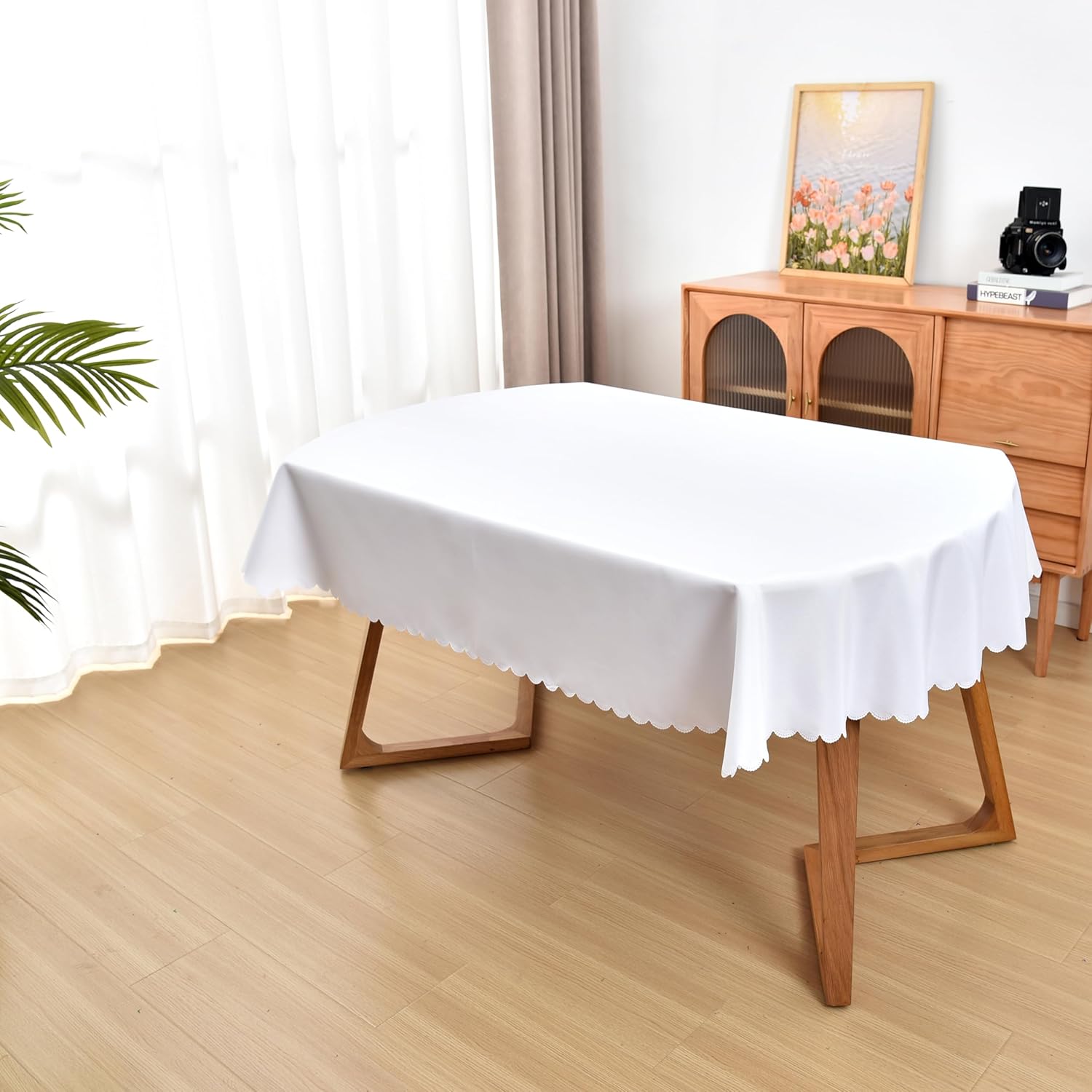 Mantel ovalado de 60 x 84 pulgadas para 6-8 asientos, lavable, tela de poliéster, color blanco