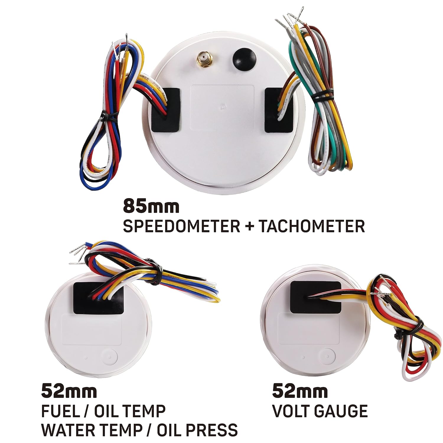 RACETECH Juego de 5 indicadores con retroiluminación LED blanca  3.346 in, velocímetro GPS y tacómetro de 3-38 pulgadas, 2.047 in, 2-116 pulgadas,