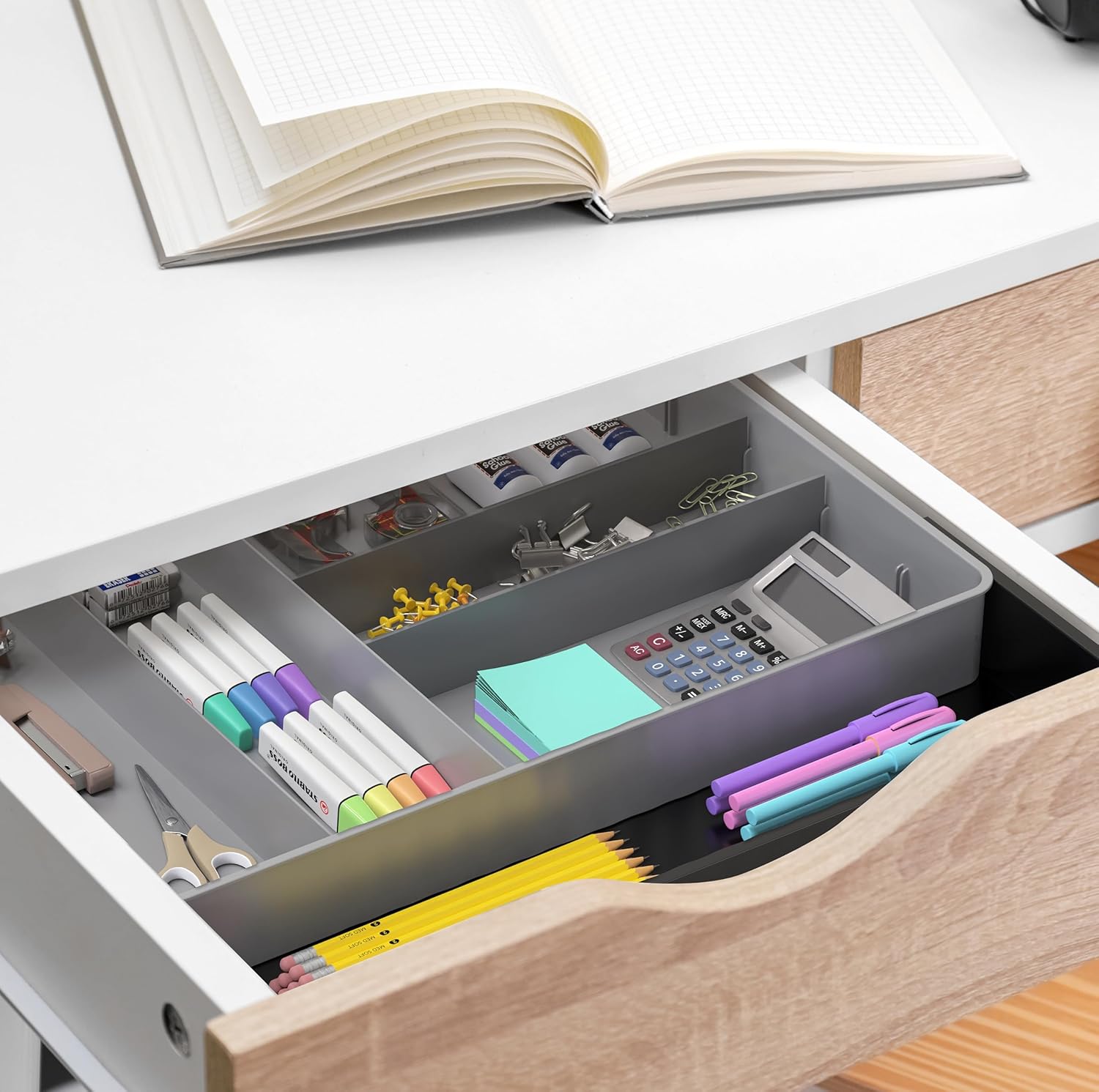 Simple Houseware Organizador de cubiertos para cajones de cocina, negrogris