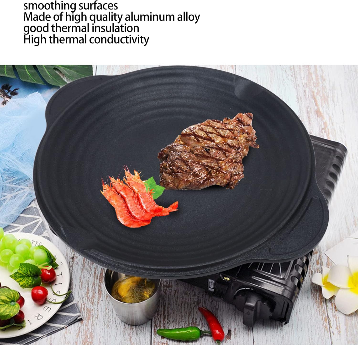 Parrilla coreana para barbacoa, redonda de hierro fundido, placa de parrilla antiadherente, placa de hierro, placa de hierro de alta conductividad
