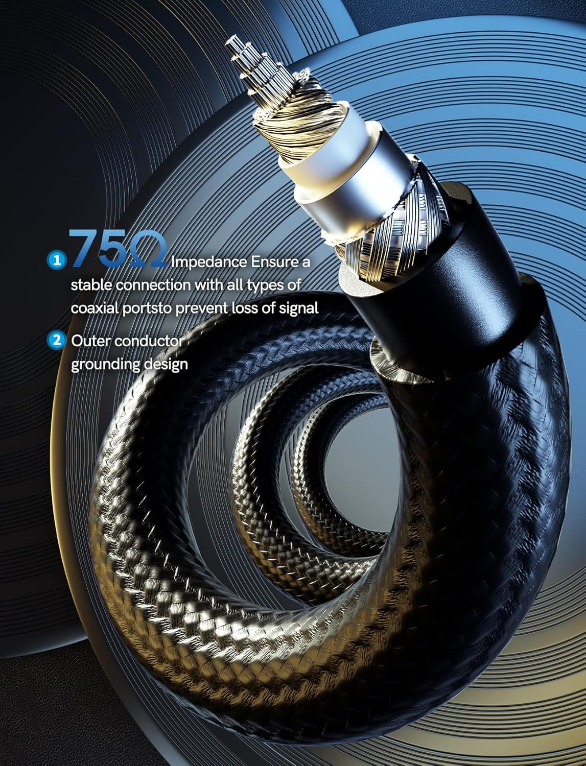 VIOY Cable de audio digital coaxial (3.3 pies), chapado en oro y trenzado, cable de subwoofer RCA macho a macho HiFi 5.1 SPDIF Cable de audio