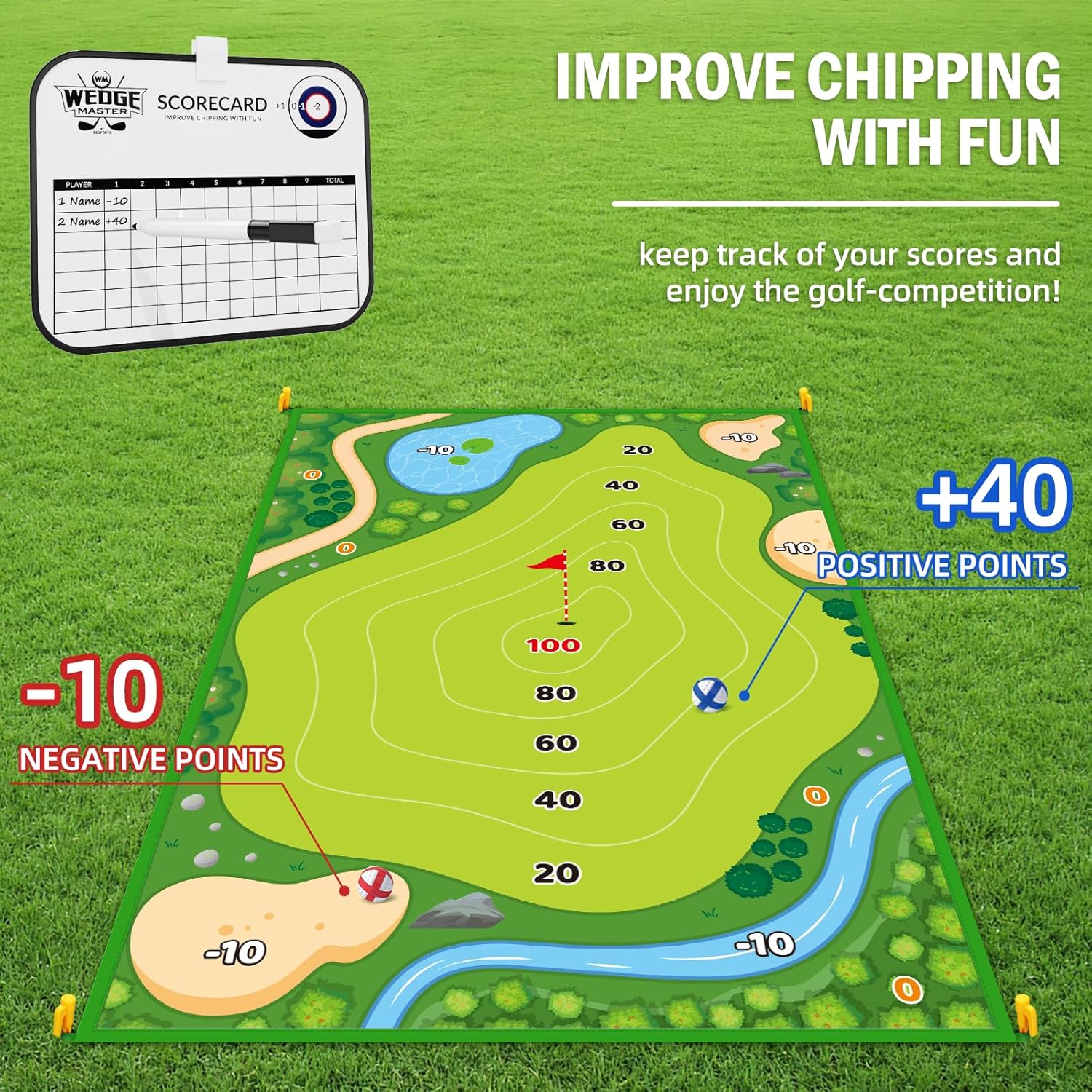 Juego de astillado de golf, tapete de entrenamiento de golf para adultos, familia, niños, interiores y exteriores, juguetes de patio trasero