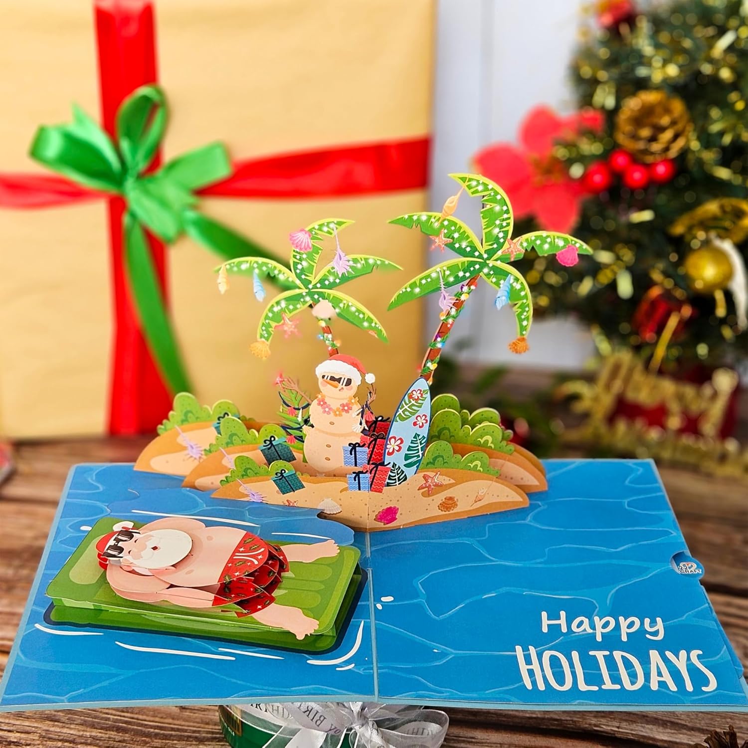 By 22CRAFT – Tarjetas de Navidad desplegables, divertidas tarjetas de Navidad 3D de Papá Noel, tarjeta de felicitación de Navidad de 6 x 8 pulgadas