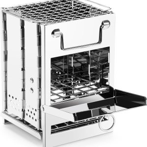 Estufa de leña plegable para acampar para cocinar al aire libre, portátil de acero inoxidable, estufa de campamento de leña con parrilla para Estufa de leña plegable para acampar para cocinar al aire libre, portátil de acero inoxidable, estufa de campamento de leña con parrilla para