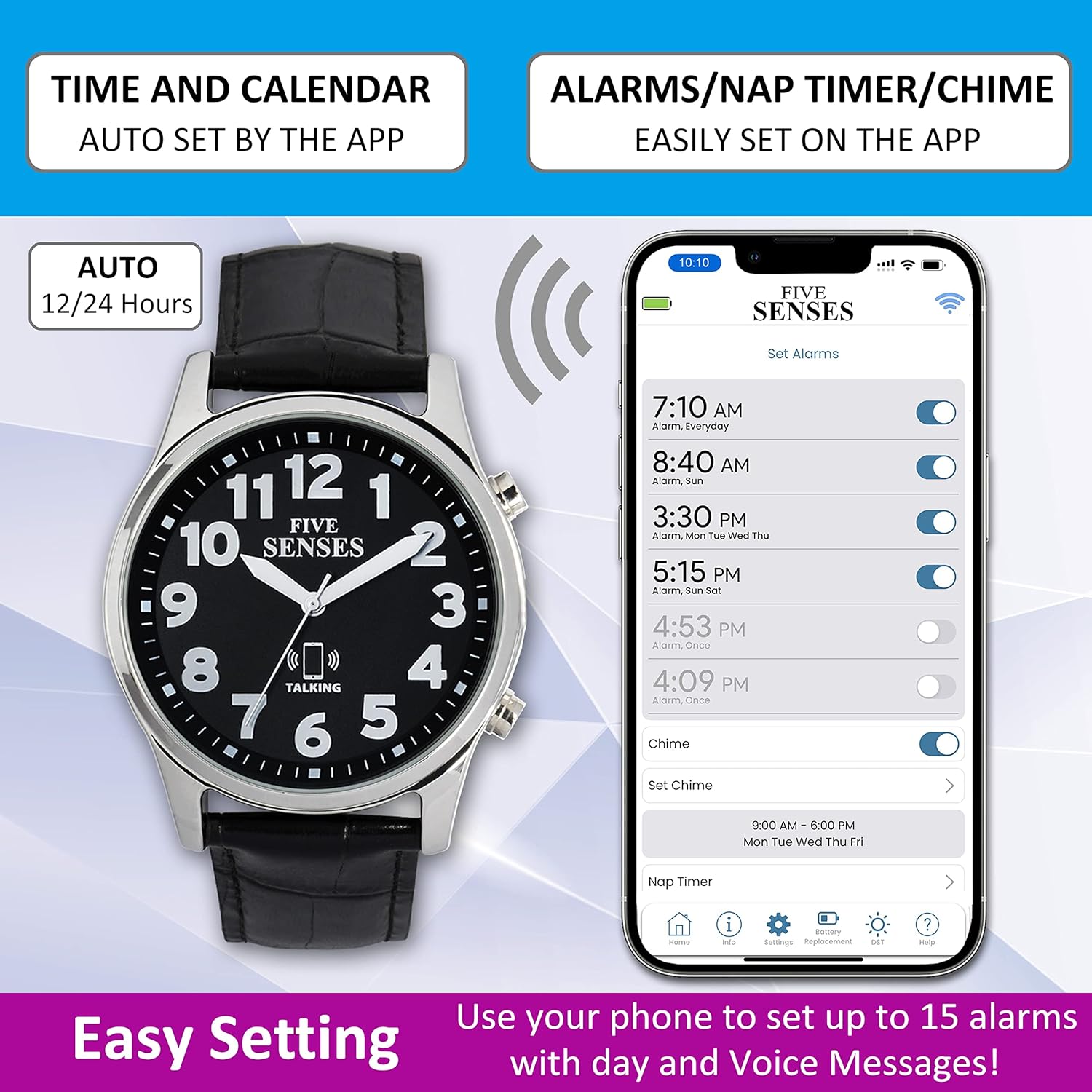 Reloj de hablar atómico inteligente jumbo con recordatorios de voz y control de aplicación para personas mayores y personas con discapacidad visual.