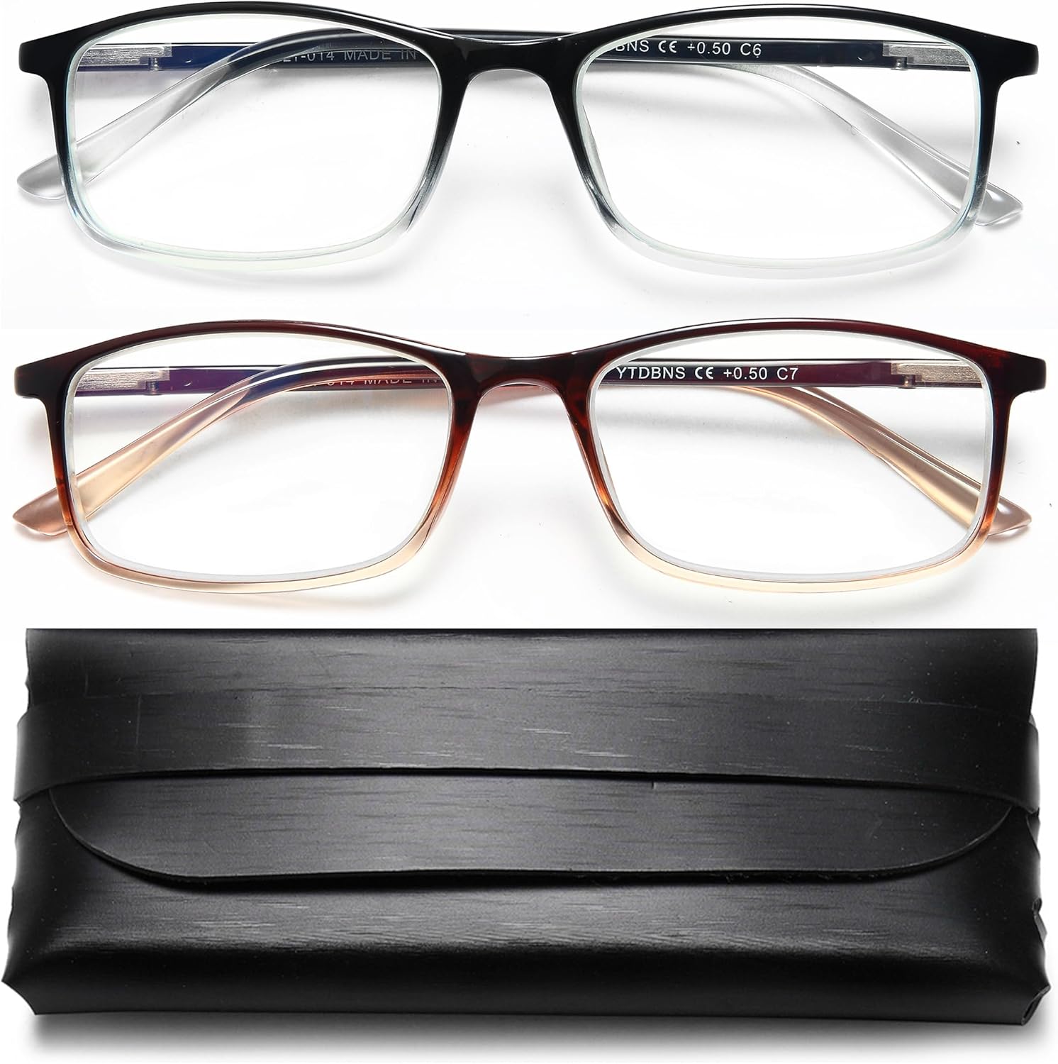 Lentes de lectura con bloqueo de luz azul, paquete de 2 unidades, para lectura de computadora, hombres y mujeres, bisagra de resorte (negro, té), 3.5