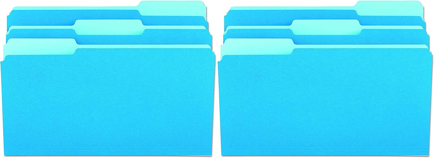 Universal 10521 – Carpetas de archivo, corte de 13, pestaña superior de una capa, legal, azulazul claro (caja de 100), paquete de 2