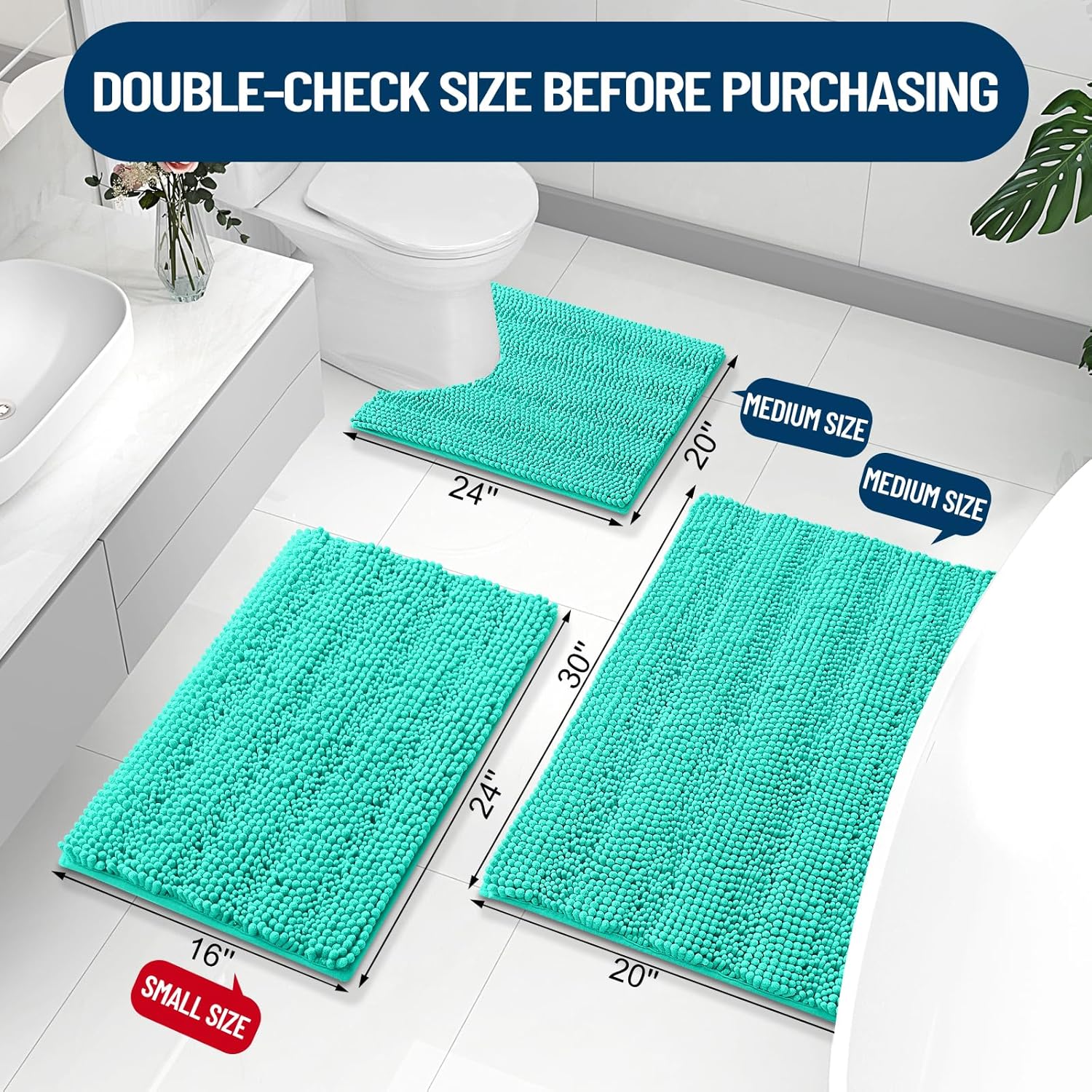Grandaily – Alfombra de baño de felpilla a rayas, extragruesa y absorbente, suave, antideslizante, con fibras largas, lavable a máquina, para baño,