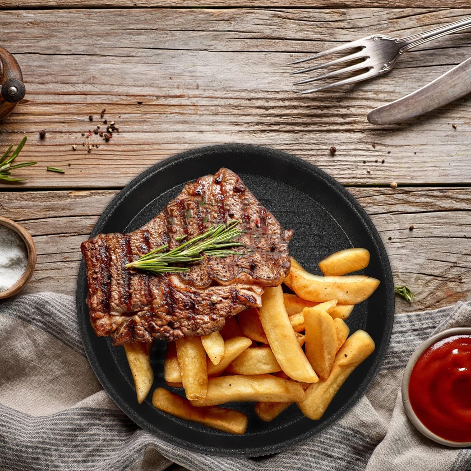 HEMOTON Sartén de hierro fundido antiadherente para parrilla, placa superior de la estufa, sartén de aluminio, sartén para carne para estufa