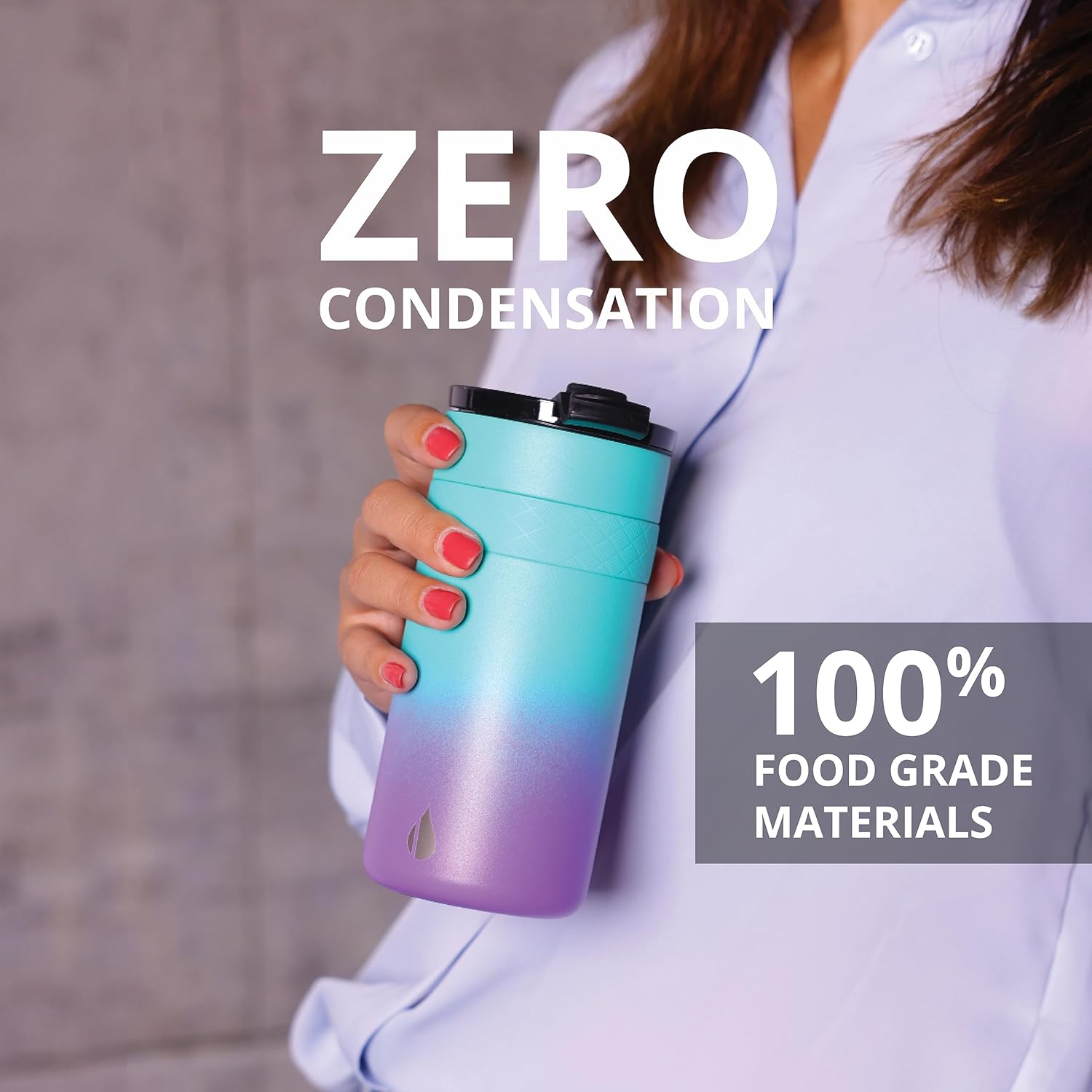 Elemental Duo-Sip – Vaso aislado 2 en 1 con tapa 100% a prueba de fugas y tapa delgada de 12 onzas, vaso de acero inoxidable de triple pared para