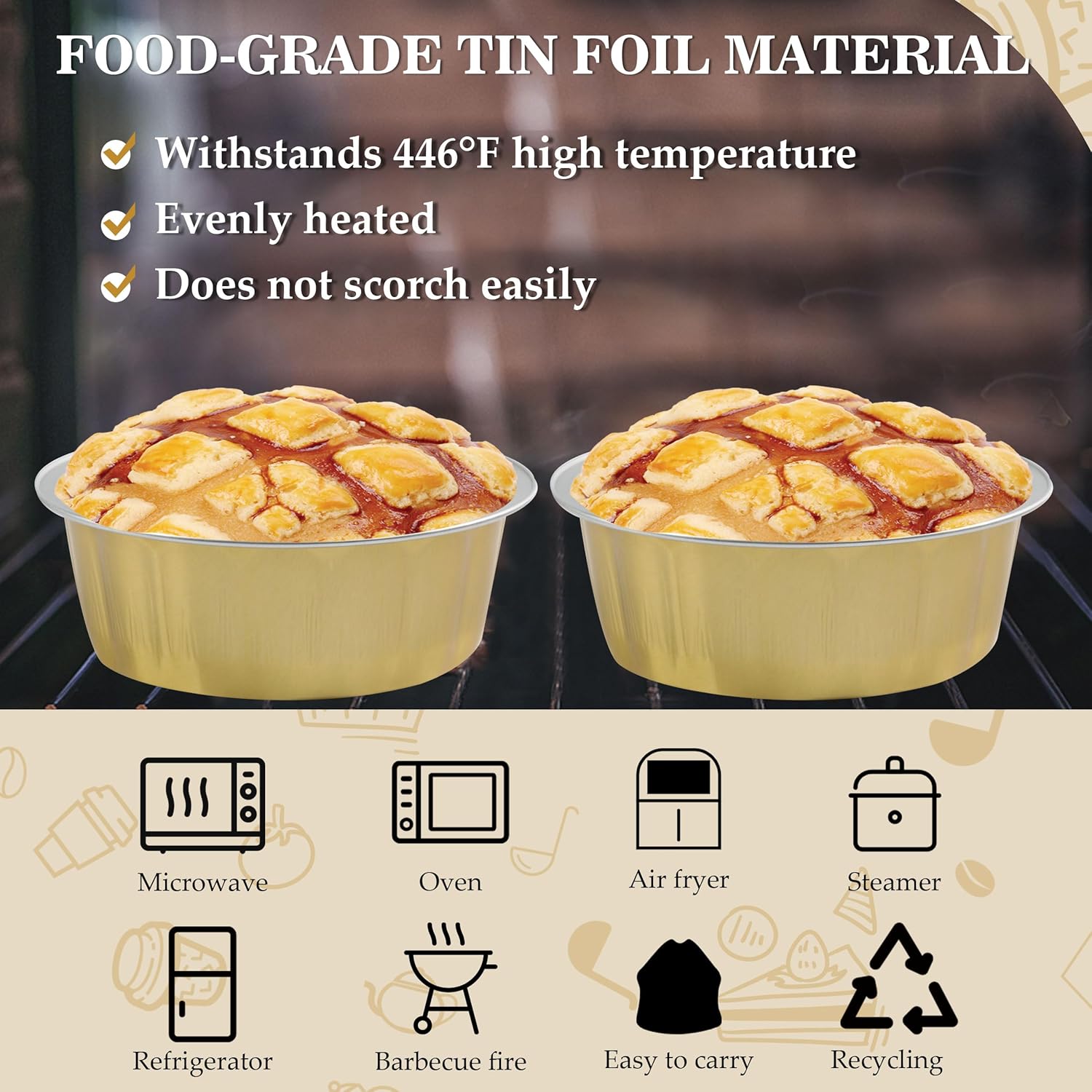 Moldes desechables de papel de aluminio Creme Brulee, 30 forros para cupcakes de 8 onzas con tapas, tazas para pasteles, mini moldes para pasteles