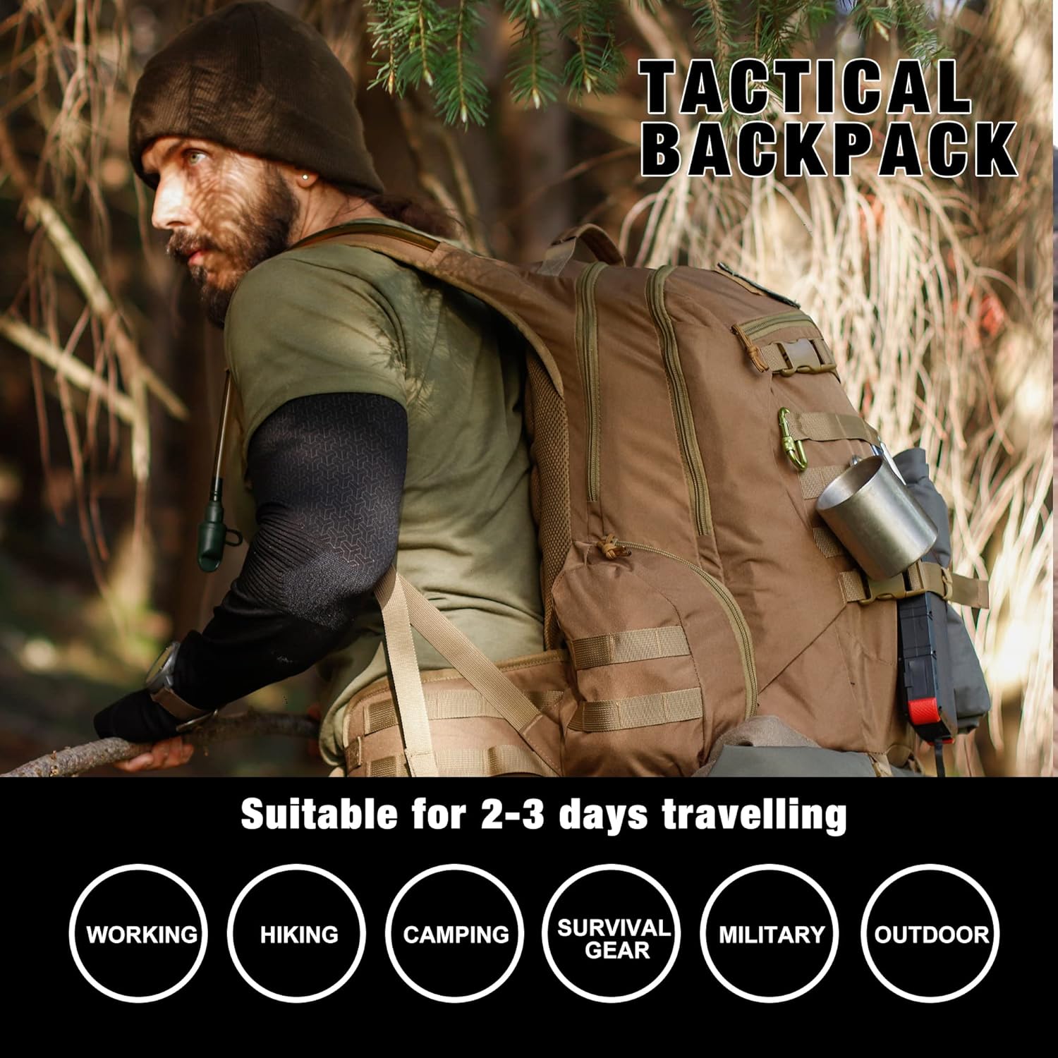 Mardingtop Mochilas tácticas de 35L Molle senderismo mochilas para acampar senderismo militar viaje motocicleta (con cubierta de lluvia)