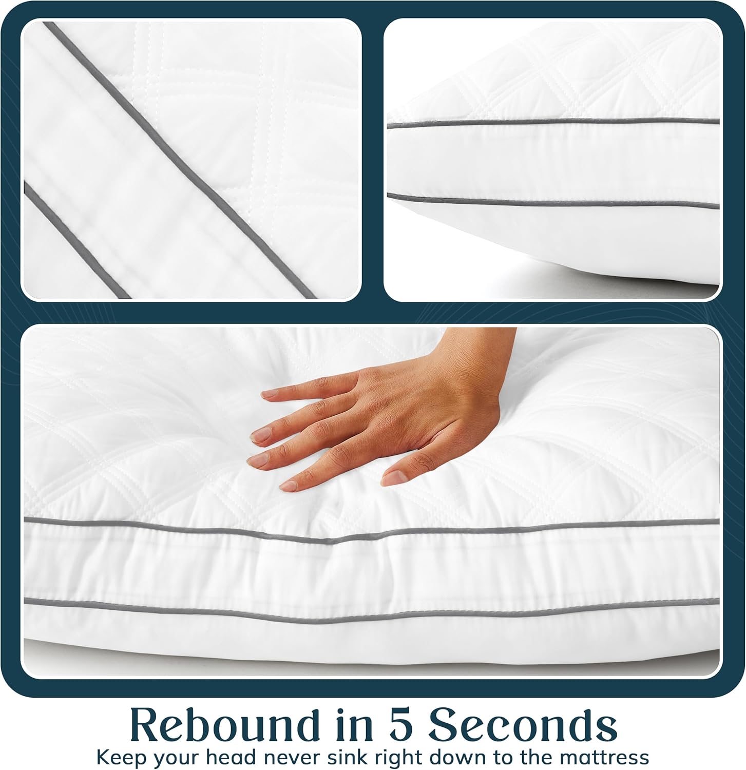 Lux Decor Collection – Juego de 2 almohadas con refuerzo, cómodas y transpirables para dormir, para dormir de lado, espalda y boca abajo (ribete