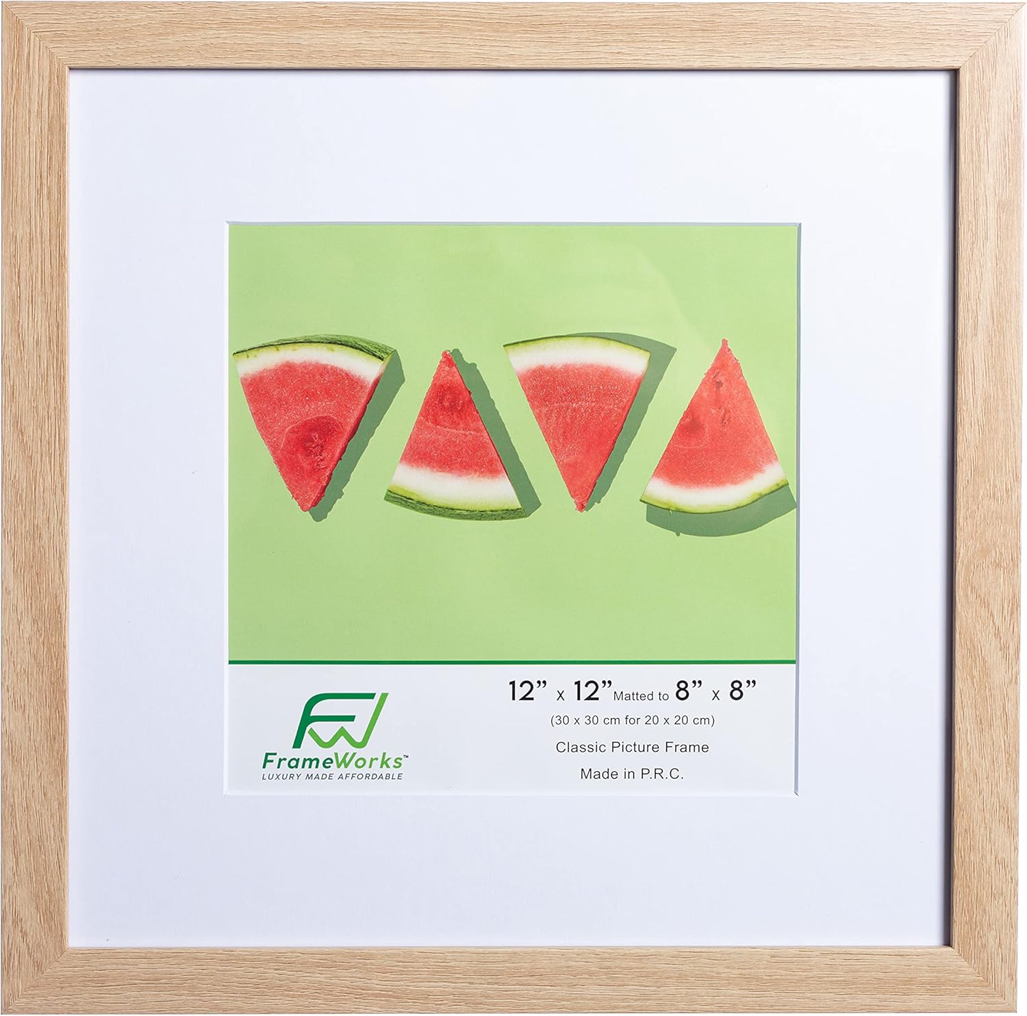 FrameWorks Marco de fotos clásico de madera de 12 x 12 a 8 x 8 pulgadas, vidrio templadoroble natural, paquete de 2 unidades
