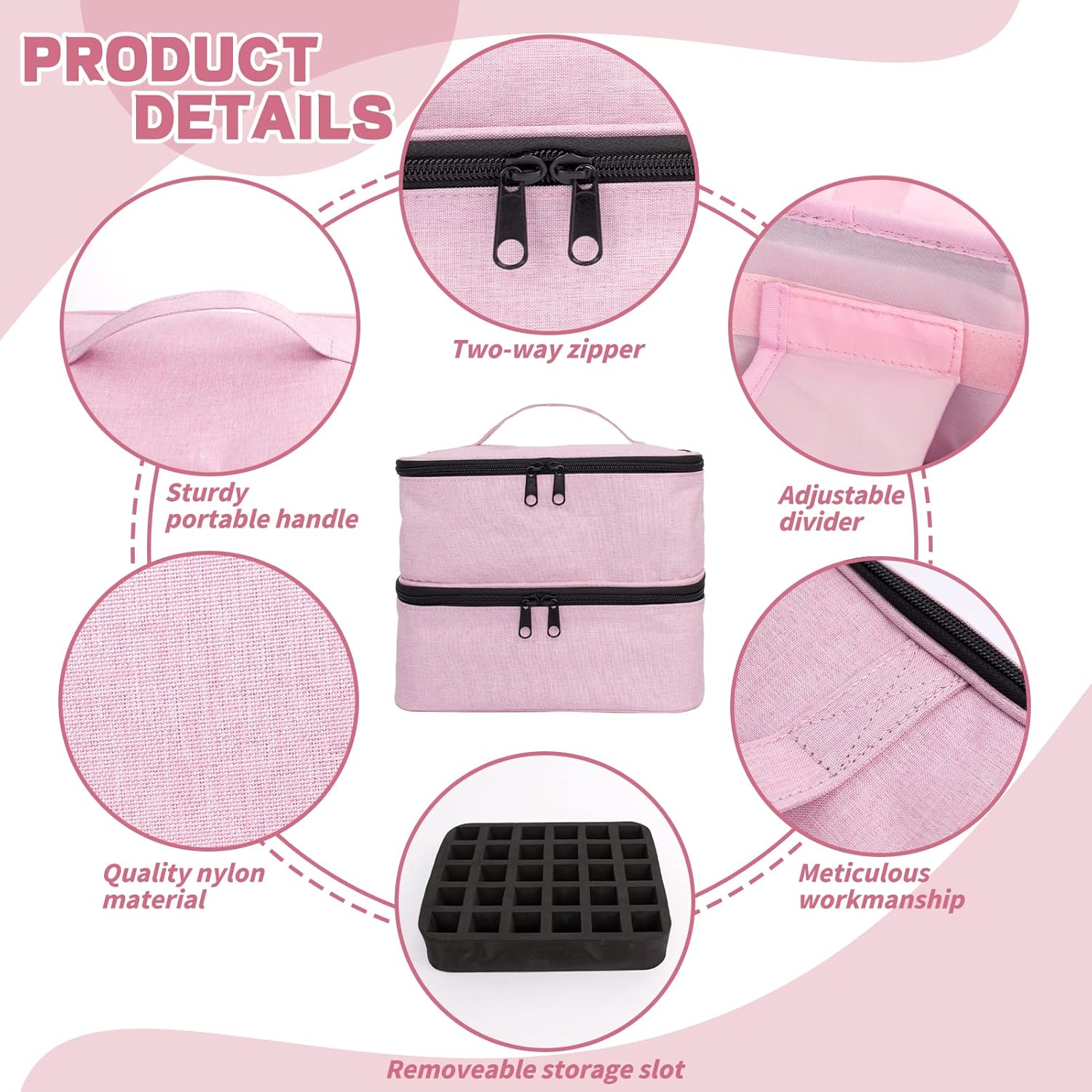 Organizador de esmalte de uñas y funda para lámpara de uñas, bolsa de almacenamiento de esmalte de uñas de 2 capas con capacidad para 30 botellas